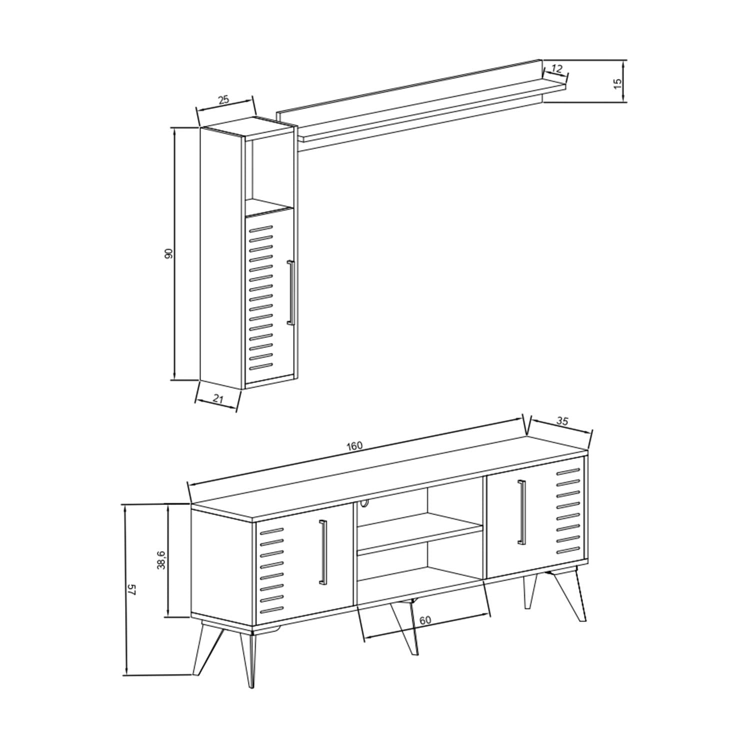 Bimossa G3620 Karla Tv Ünitesi Raflı Dolaplı ve Orta Sehpa Hat