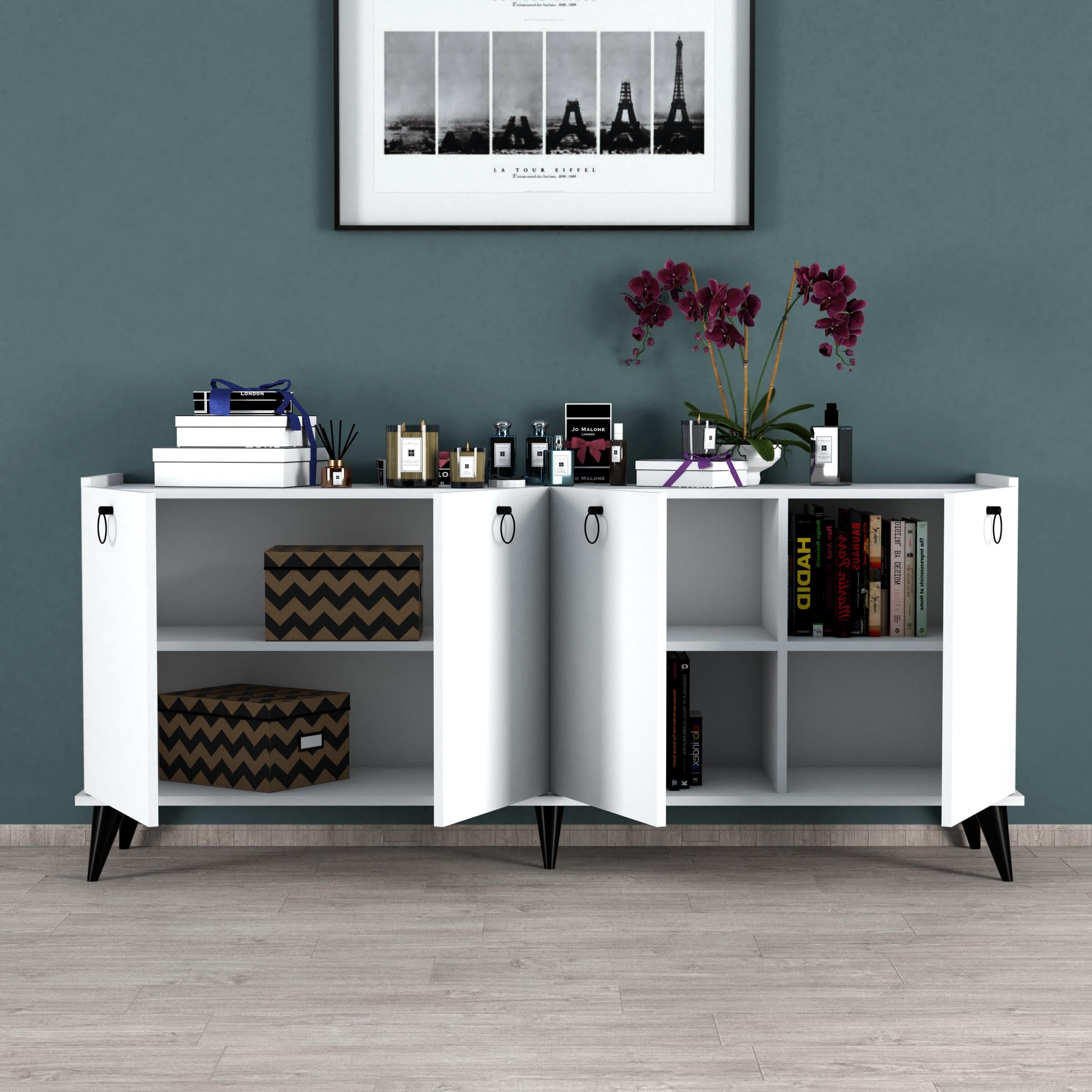 Bimossa H4010 Vesta Konsol 180.cm Siyah Detaylı Beyaz