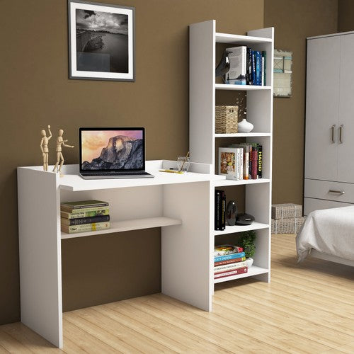 Bimossa T2040 Kösem Beyaz Çalışma Masası Kitaplıklı 90 cm