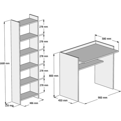 Bimossa T2040 Kösem Beyaz Çalışma Masası Kitaplıklı 90 cm
