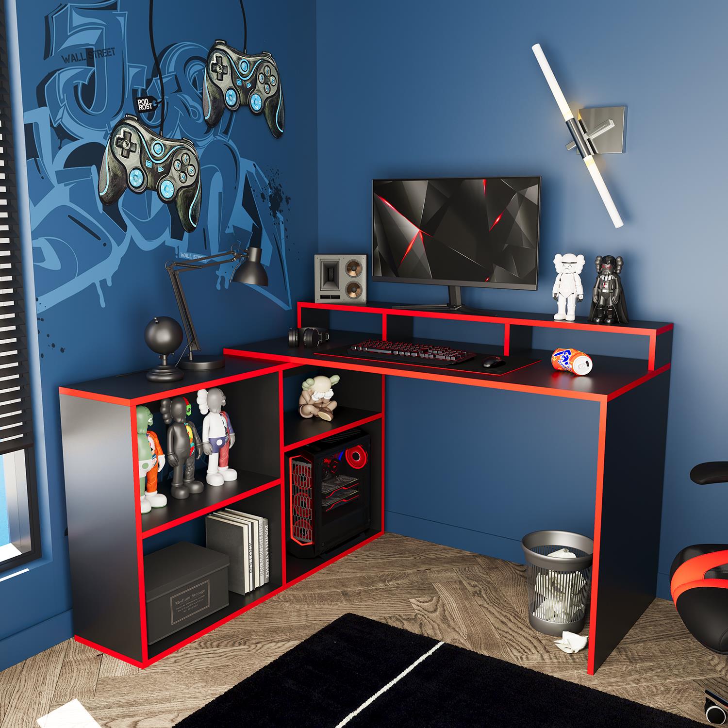 Bimossa S8180 Leo Oyuncu Masası Siyah Kırmızı 113 cm