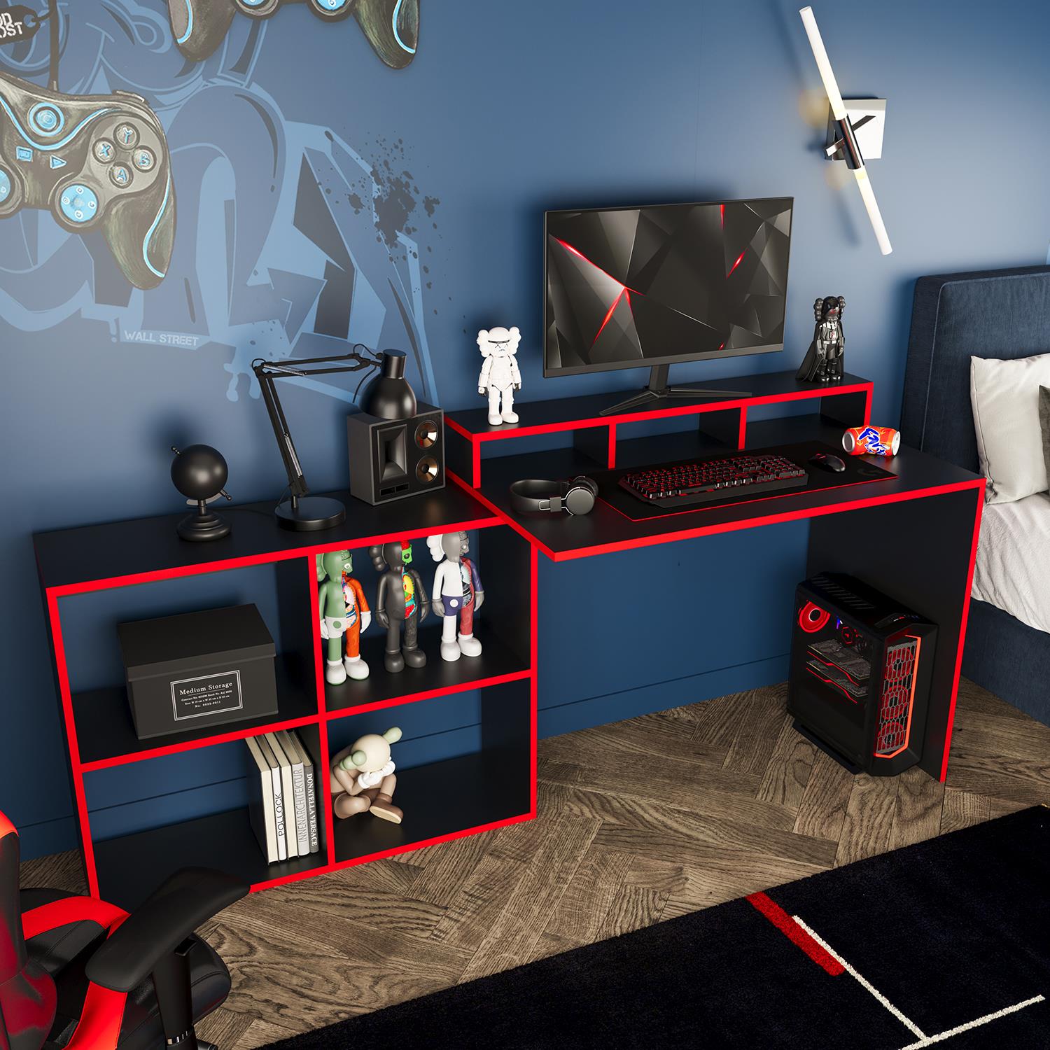 Bimossa S8180 Leo Oyuncu Masası Siyah Kırmızı 113 cm