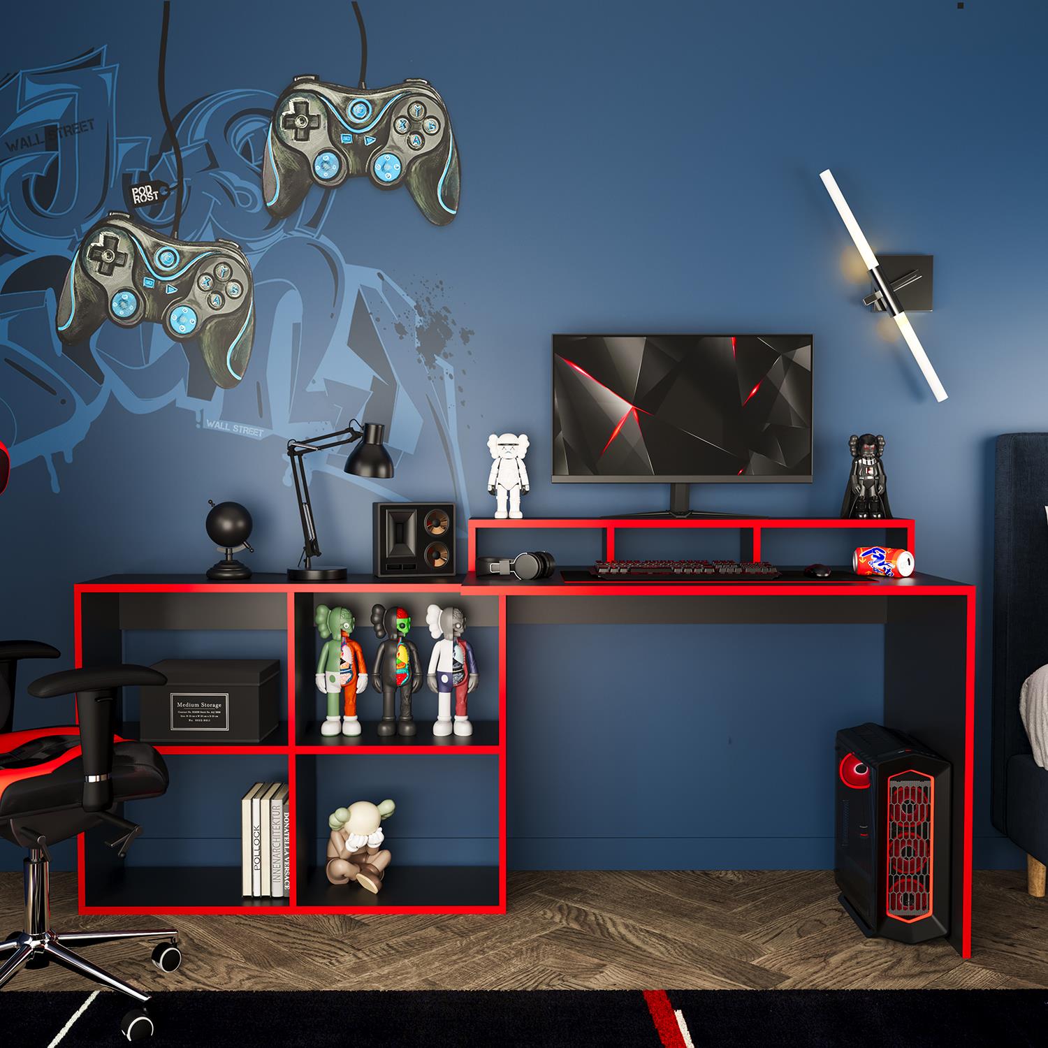 Bimossa S8180 Leo Oyuncu Masası Siyah Kırmızı 113 cm