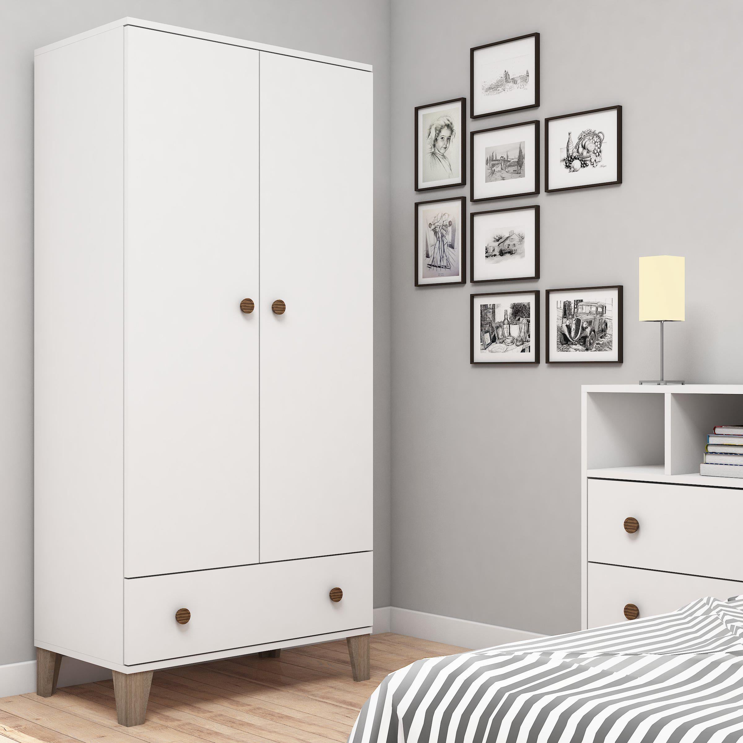 Bimossa M2540 Aramis Ayaklı 1 Çekmeceli Gardırop Beyaz