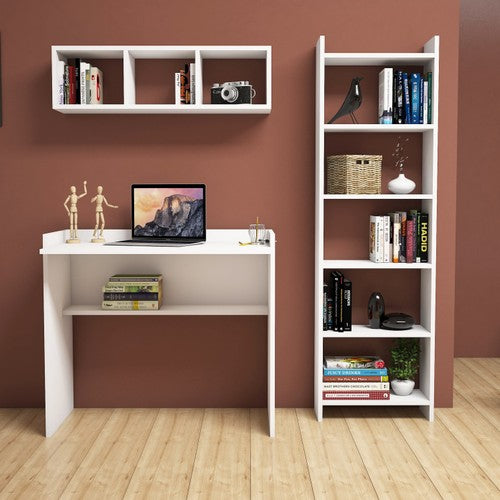 Bimossa U2040 Mahidevran Beyaz Çalışma Masası Kitaplık Raflı 90 cm