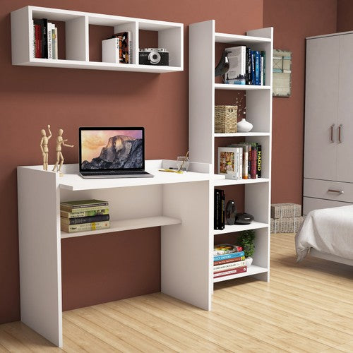 Bimossa U2040 Mahidevran Beyaz Çalışma Masası Kitaplık Raflı 90 cm