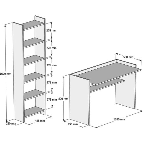 Bimossa T7040 Mahpeyker Çalışma Masası ve Kitaplık Takımı Beyaz