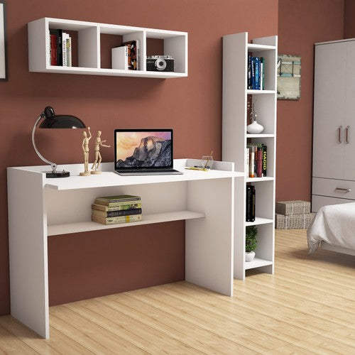 Bimossa U6040 Mihrimah Beyaz Çalışma Masası Kitaplık Raflı 118 cm