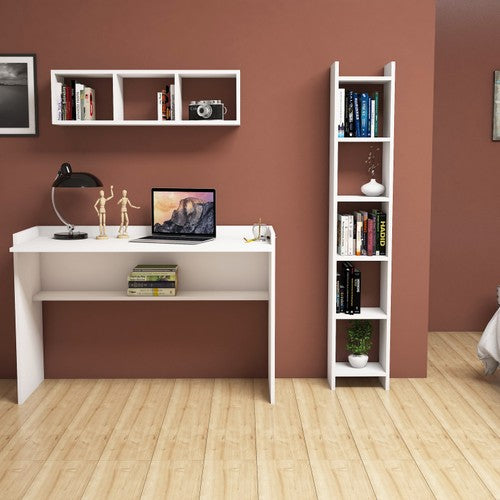 Bimossa U6040 Mihrimah Beyaz Çalışma Masası Kitaplık Raflı 118 cm