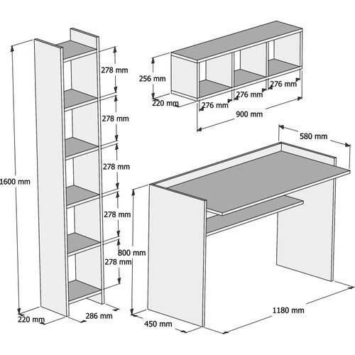 Bimossa U6040 Mihrimah Beyaz Çalışma Masası Kitaplık Raflı 118 cm
