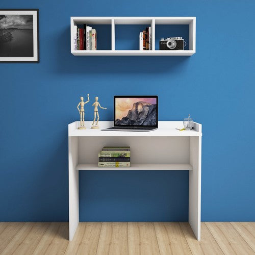 Bimossa V1040 Nakşidil Beyaz Çalışma Masası Raflı 90 cm