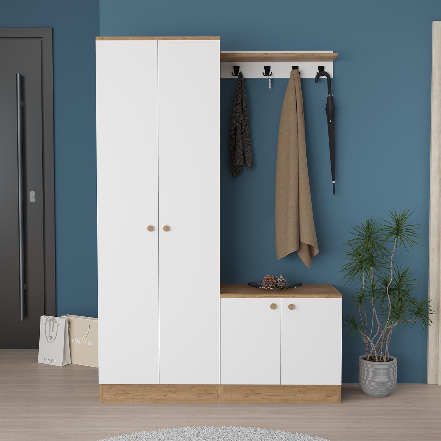 Bimossa P5010 Sofia Portmanto & Vestiyer Üçlü Sepet-Beyaz