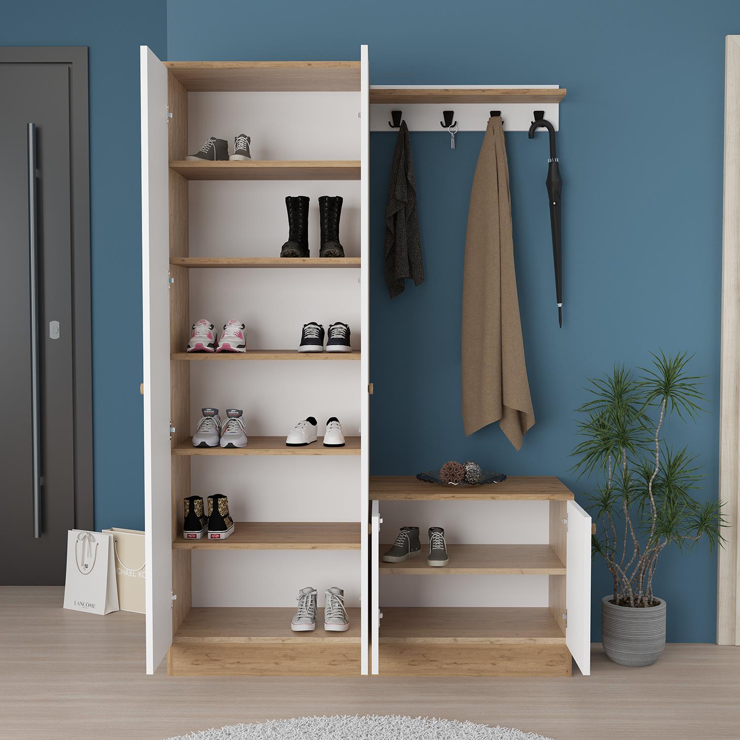 Bimossa P5010 Sofia Portmanto & Vestiyer Üçlü Sepet-Beyaz