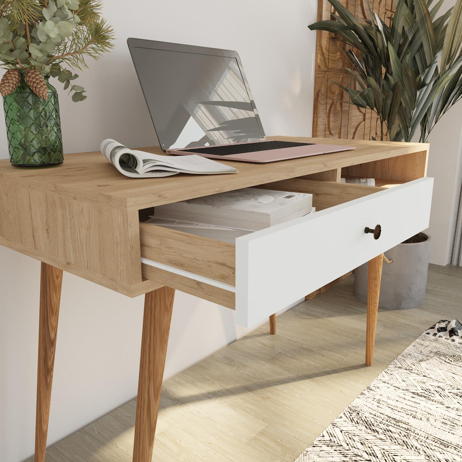 Bimossa S5120 Janus Çalışma Masası Çekmeceli Sepet-Beyaz
