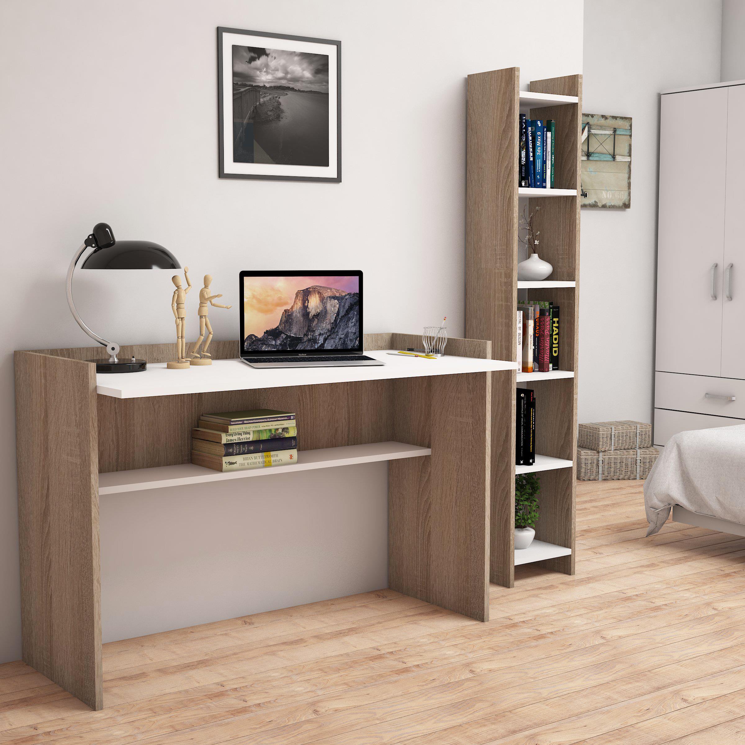 Bimossa T6020 Gülbahar Kitaplık ve Çalışma Masası Ceviz/Beyaz