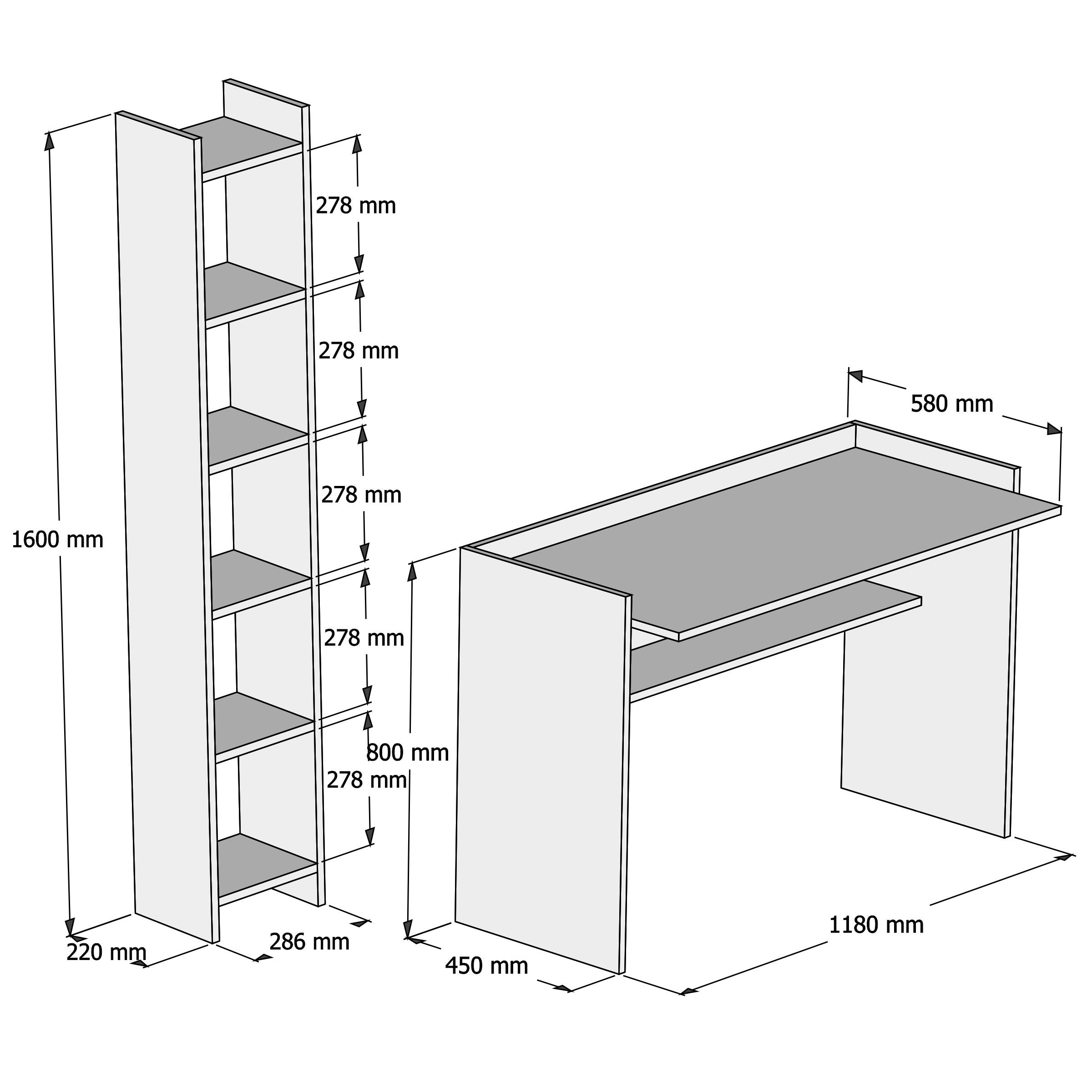 Bimossa T6030 Gülbahar Kitaplık ve Çalışma Masası Antrasit/Beyaz