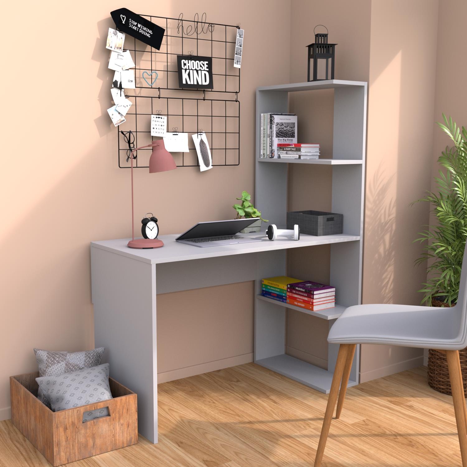 Bimossa T8040 Atlas Kitaplıklı Çalışma Masası Beyaz