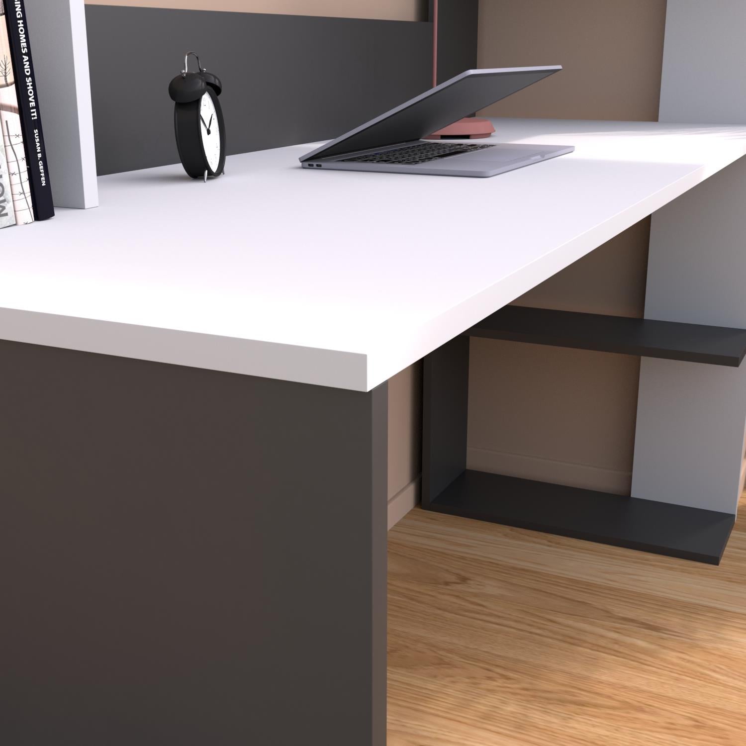 Bimossa T9030 Barlas Kitaplıklı Çalışma Masası Antrasit-Beyaz