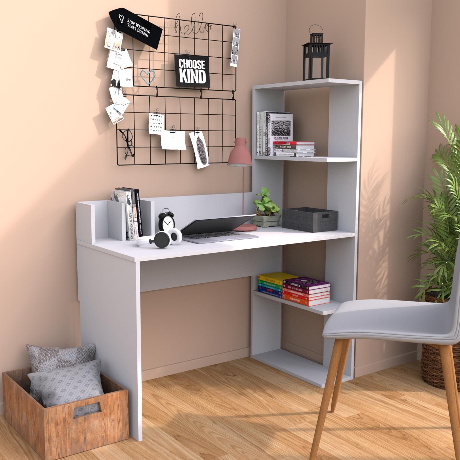 Bimossa T9040 Barlas Kitaplıklı Çalışma Masası Beyaz