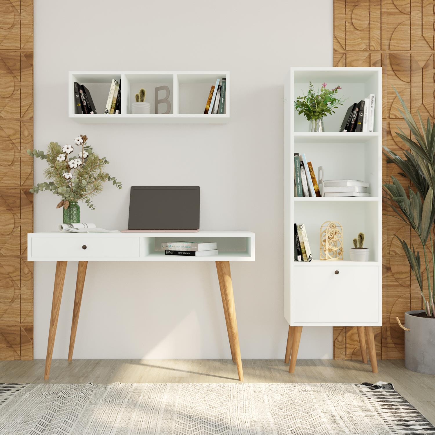 Bimossa U5010 Janus Raflı Kitaplıklı Çalışma Masası Beyaz