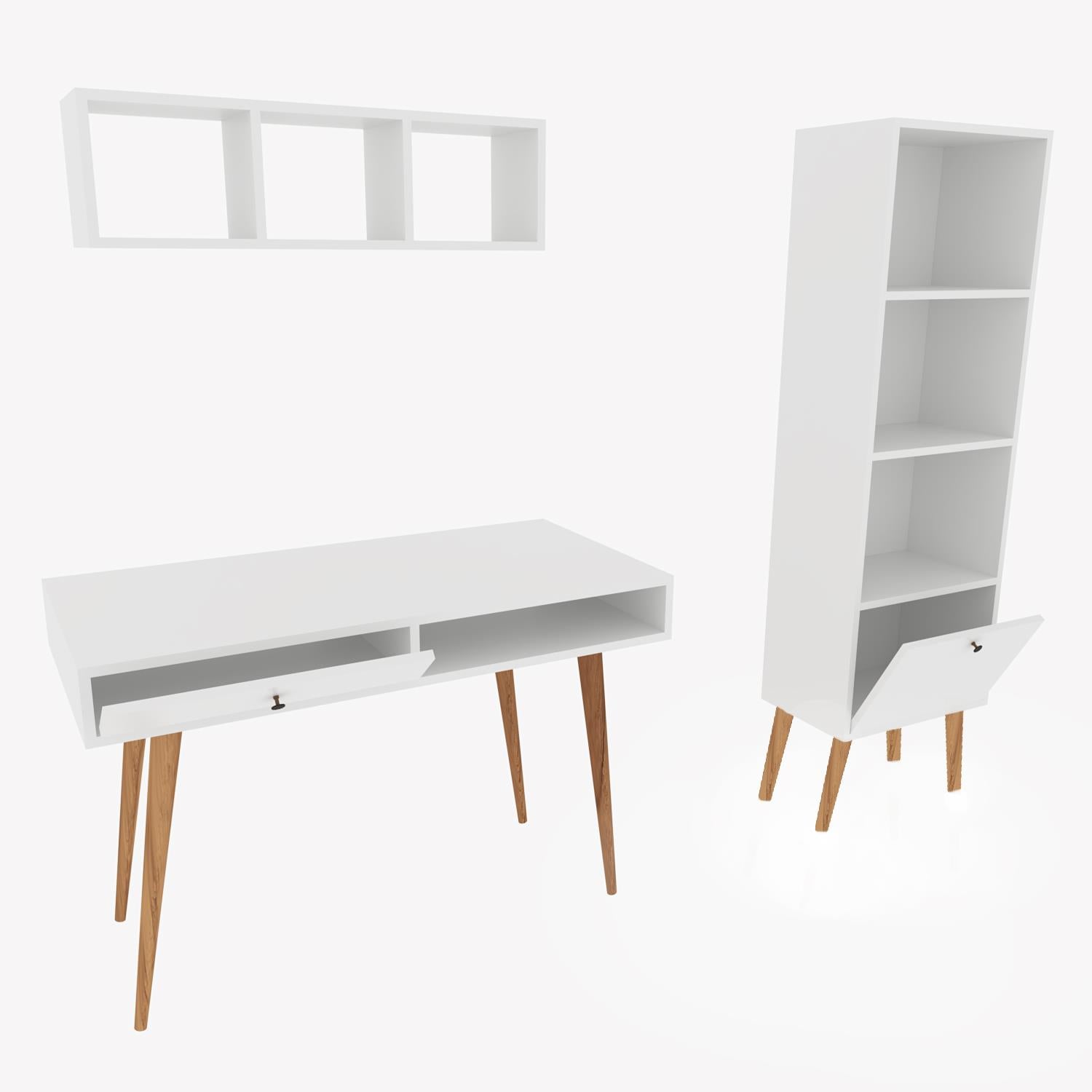 Bimossa U5010 Janus Raflı Kitaplıklı Çalışma Masası Beyaz