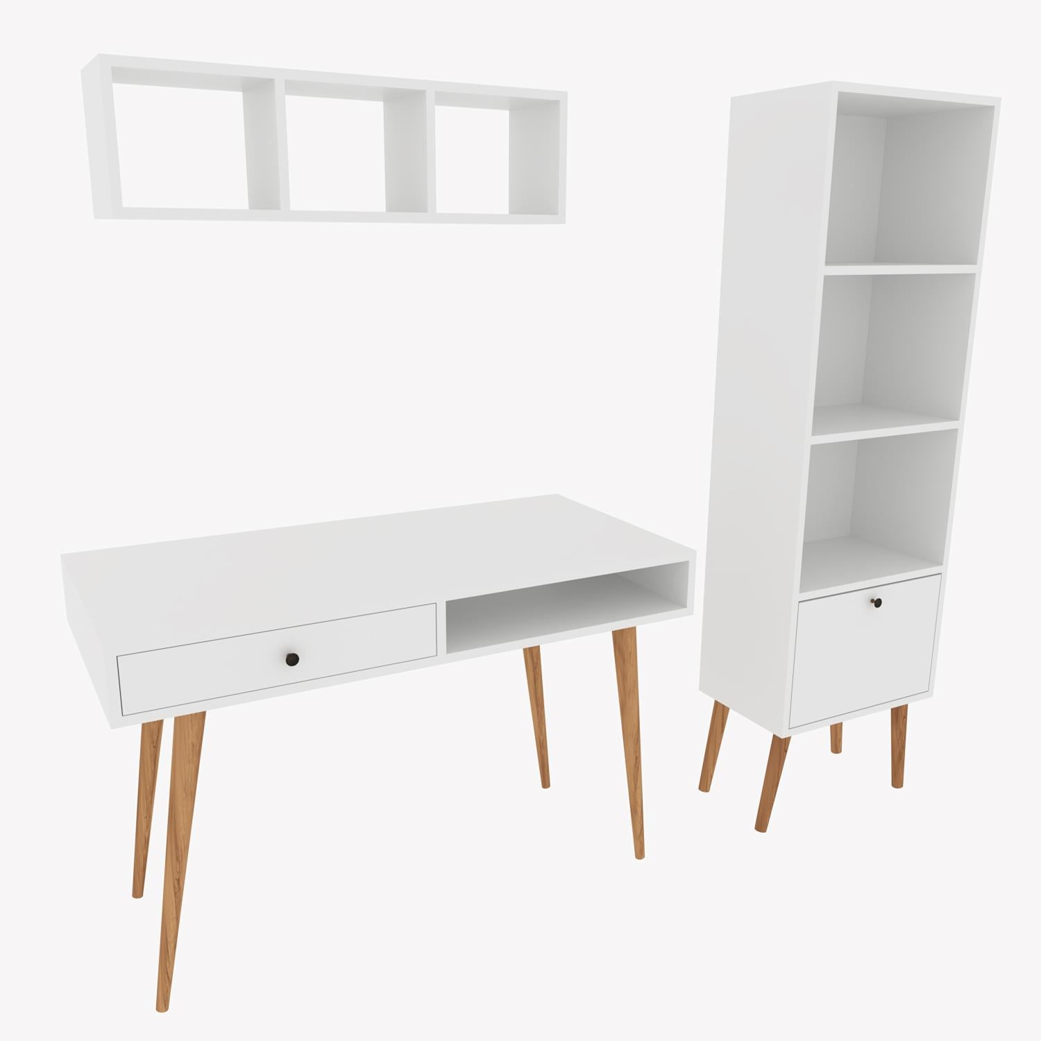 Bimossa U5010 Janus Raflı Kitaplıklı Çalışma Masası Beyaz