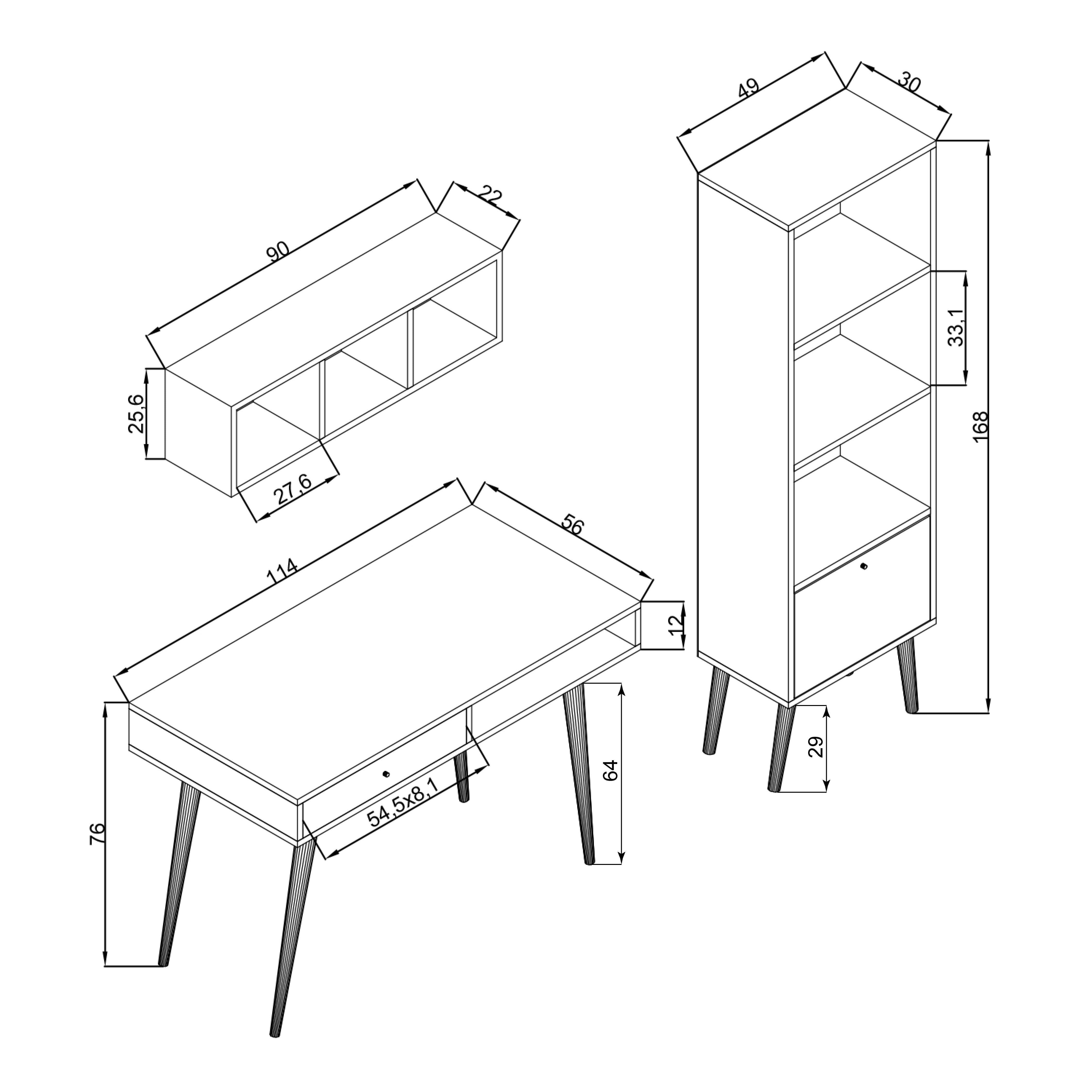Bimossa U5020 Janus Raflı Kitaplıklı Çalışma Masası Sepet-Beyaz