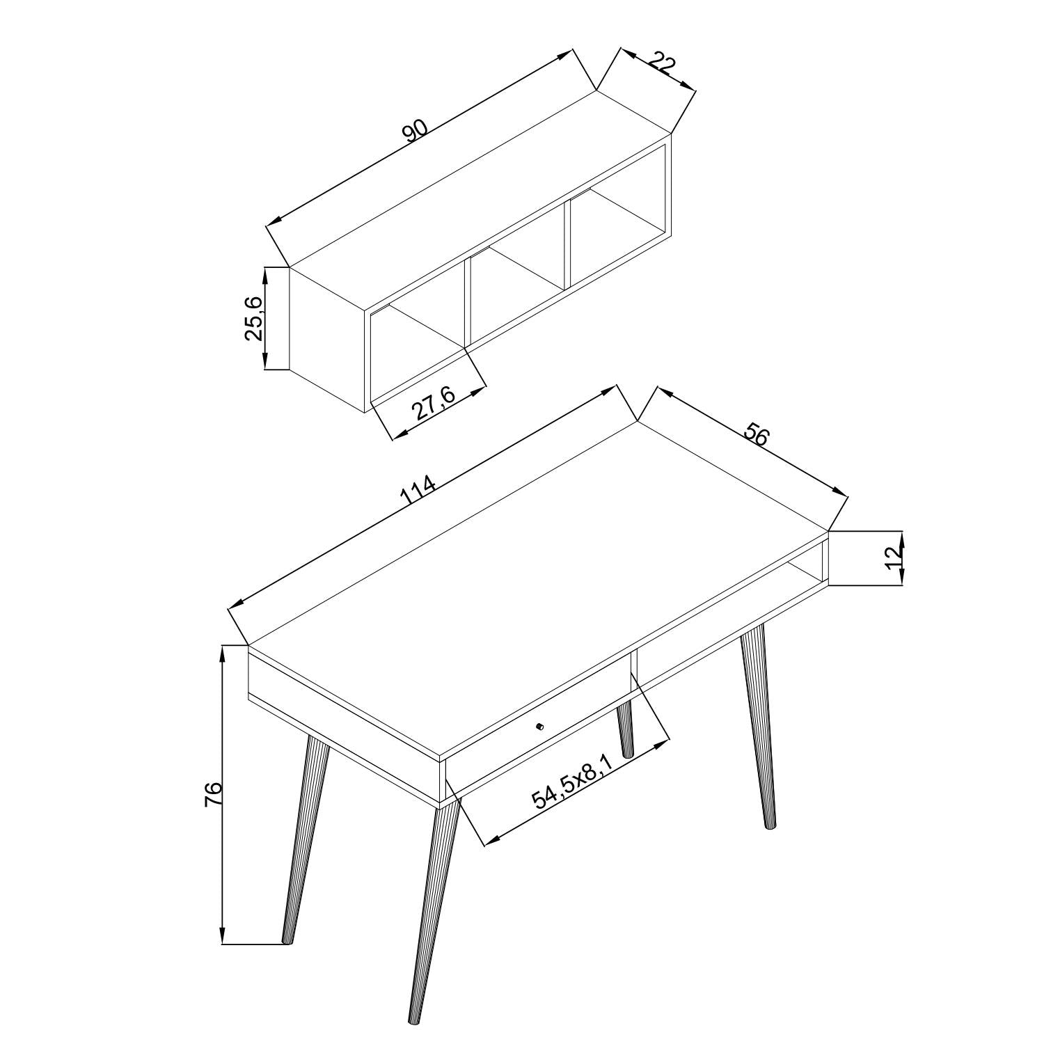 Bimossa V5110 Janus Raflı Çalışma Masası Çekmeceli Beyaz