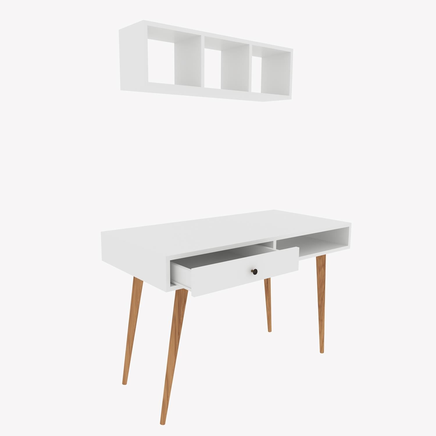 Bimossa V5110 Janus Raflı Çalışma Masası Çekmeceli Beyaz