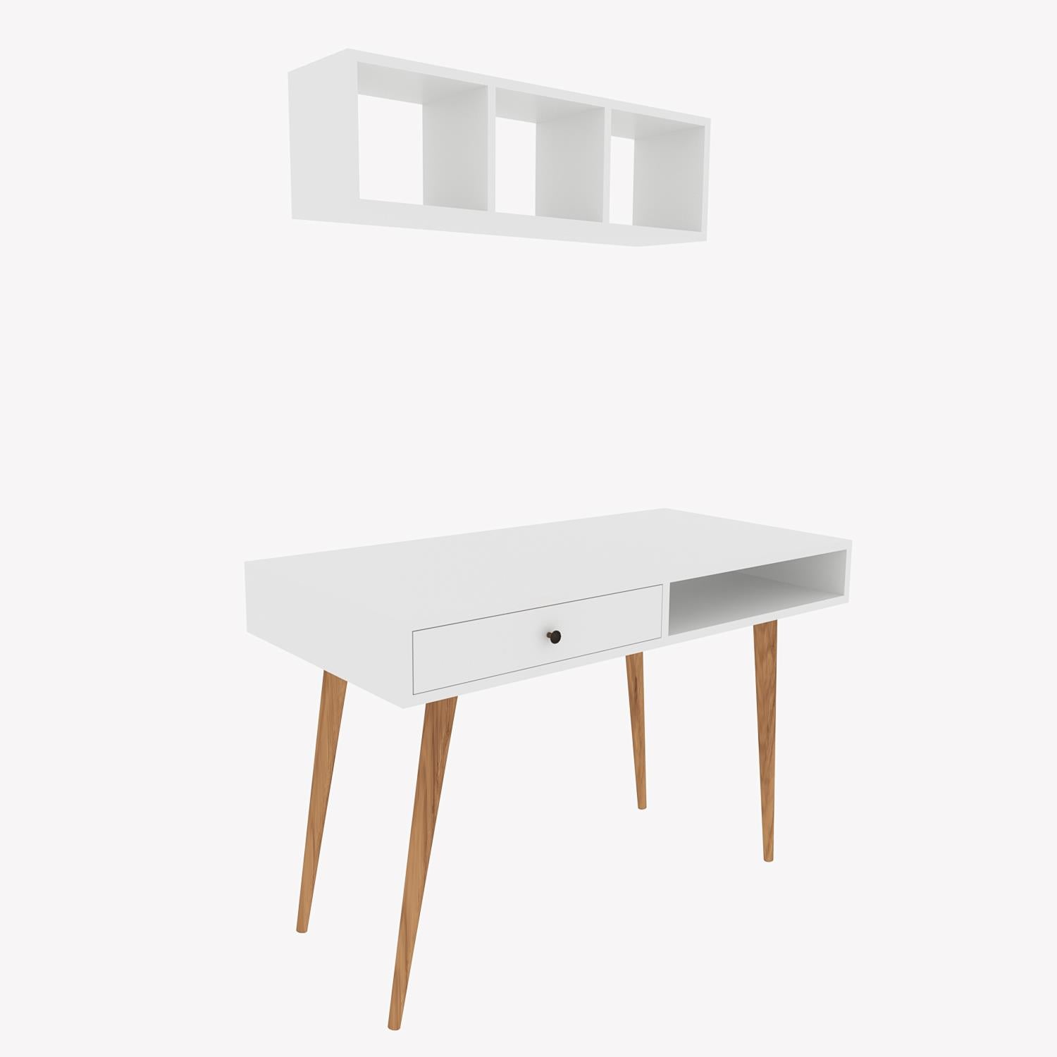 Bimossa V5110 Janus Raflı Çalışma Masası Çekmeceli Beyaz