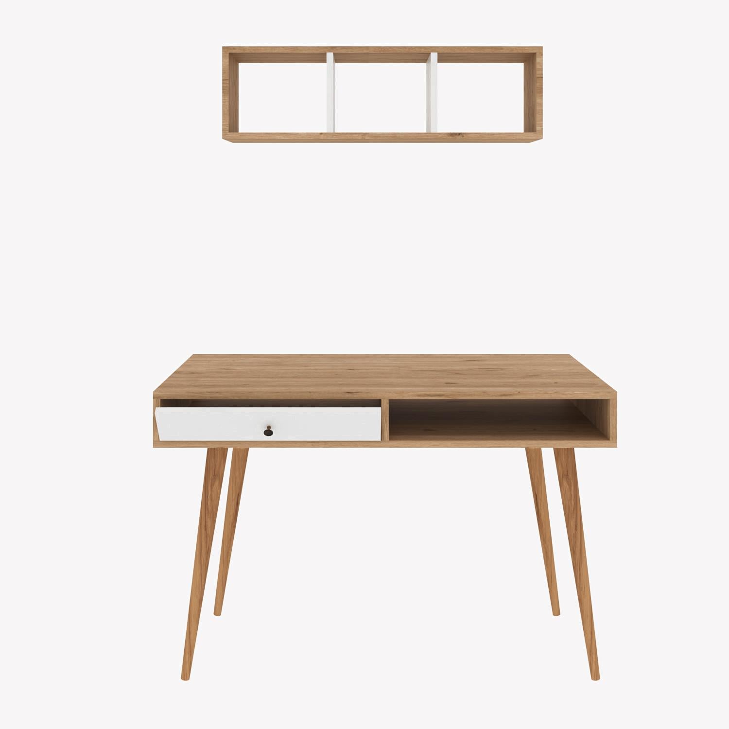 Bimossa V5120 Janus Raflı Çalışma Masası Çekmeceli Sepet-Beyaz
