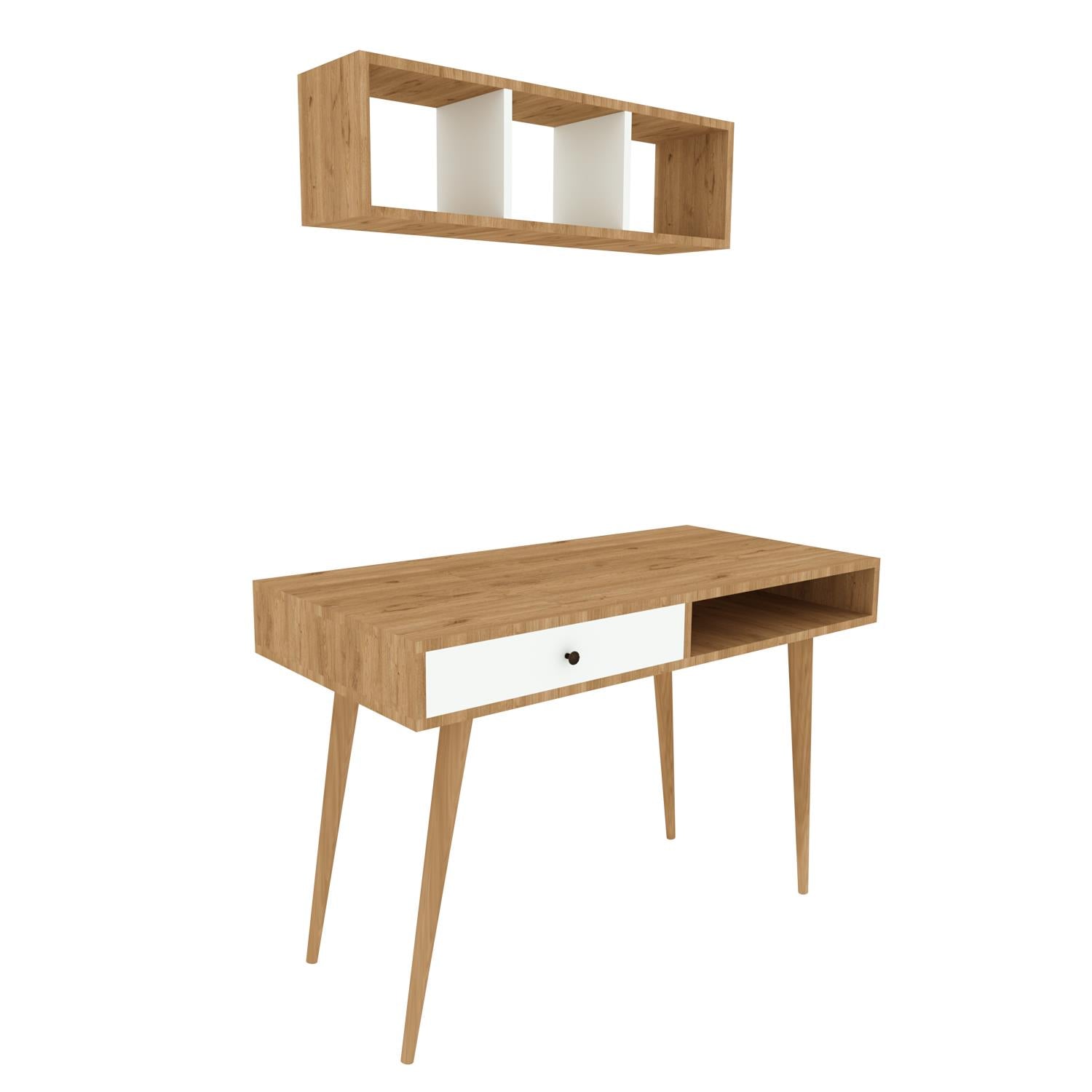 Bimossa V5120 Janus Raflı Çalışma Masası Çekmeceli Sepet-Beyaz