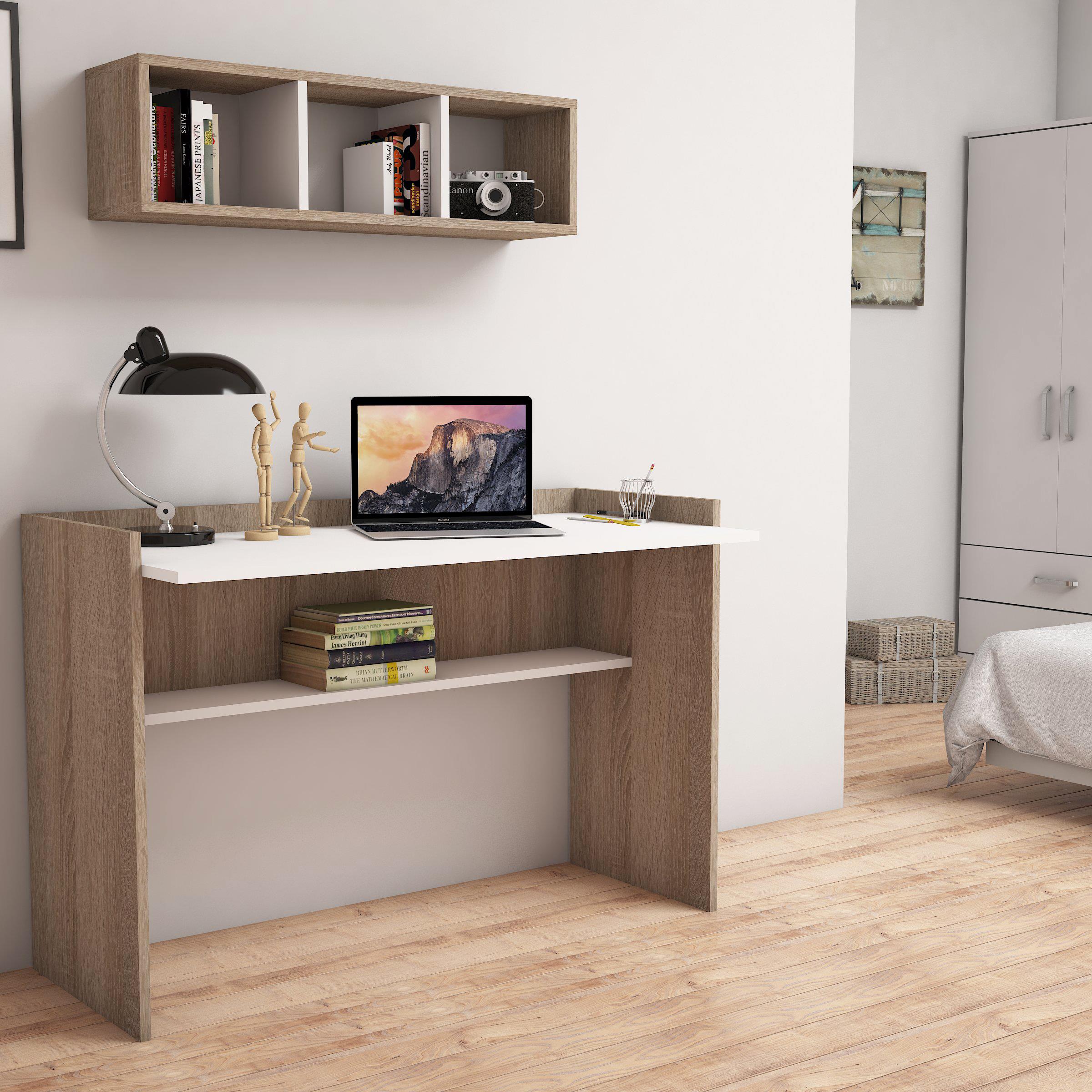 Bimossa V6020 Firuze Raflı Çalışma Masası Ceviz/Beyaz