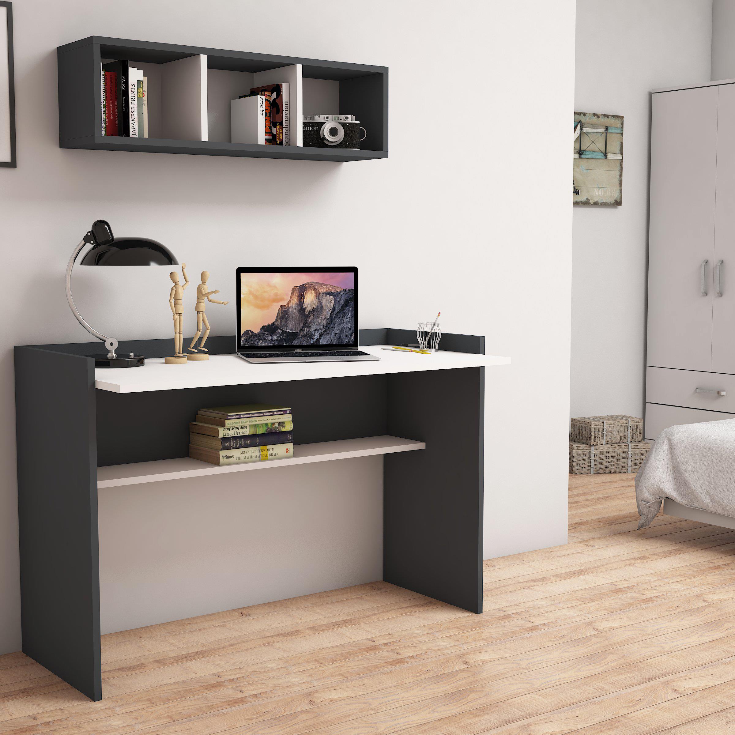 Bimossa V6030 Firuze Raflı Çalışma Masası Antrasit