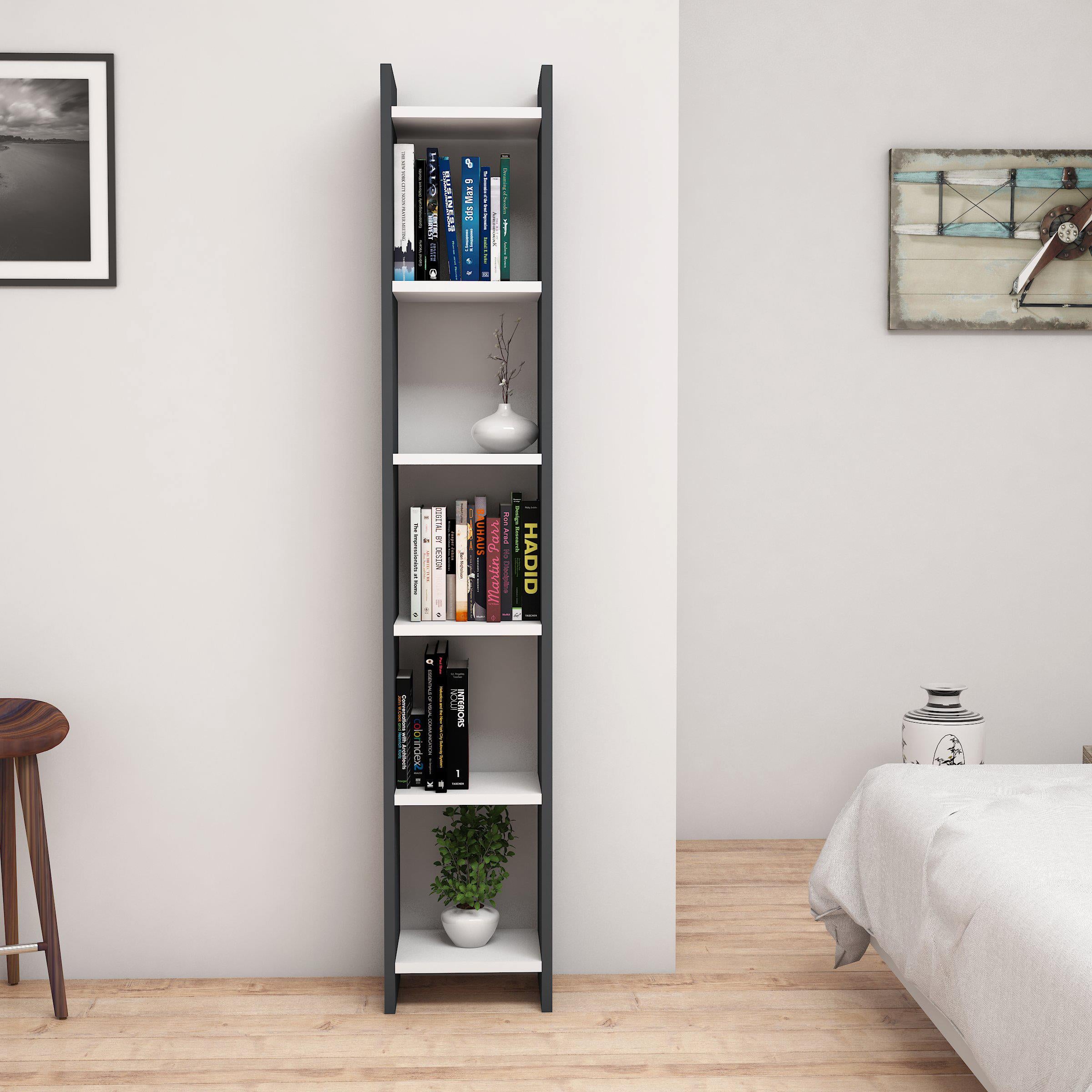 Bimossa W1030 Hüma Kitaplık Antrasit/Beyaz 28.6cm