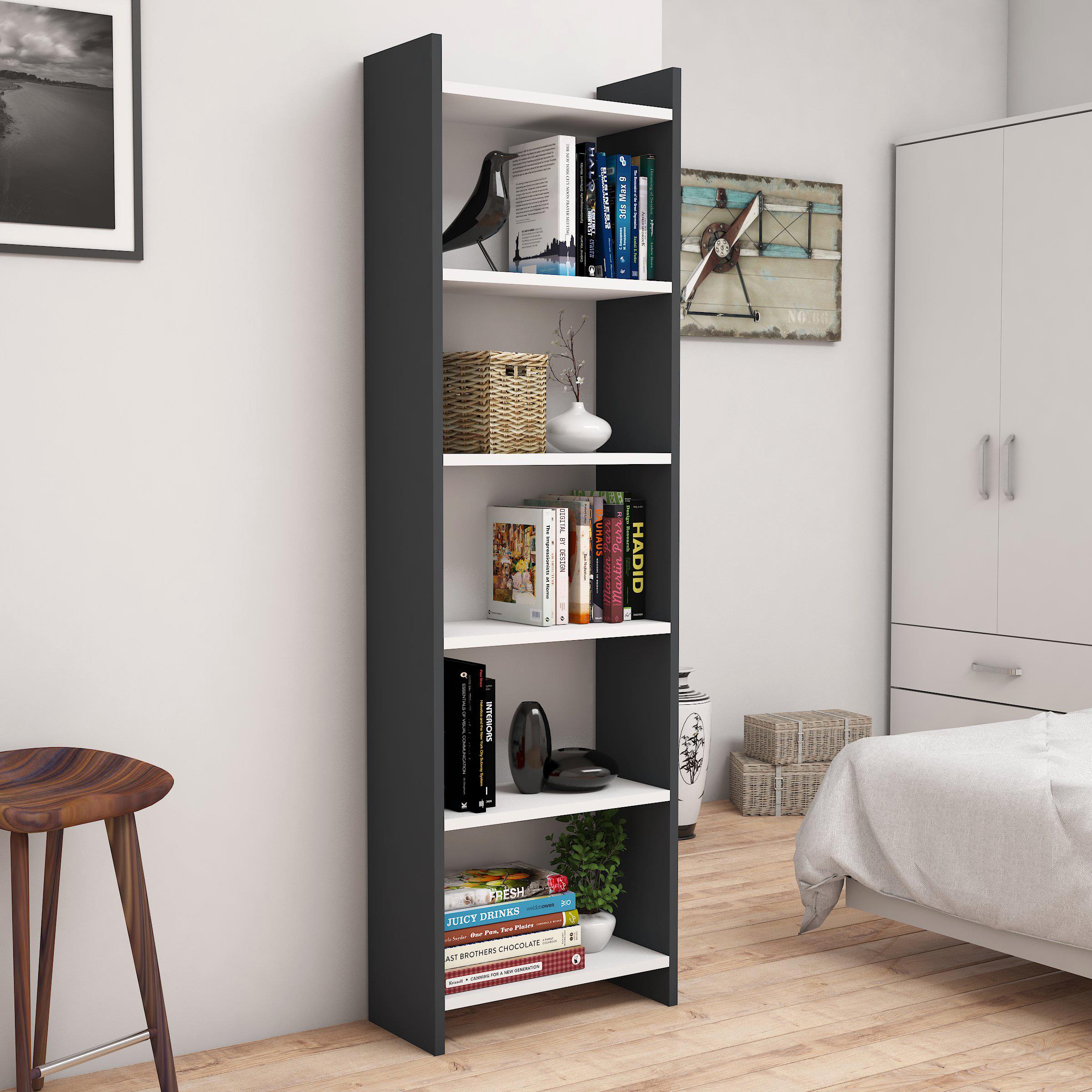 Bimossa W6030 Gülçiçek Kitaplık Antrasit/Beyaz