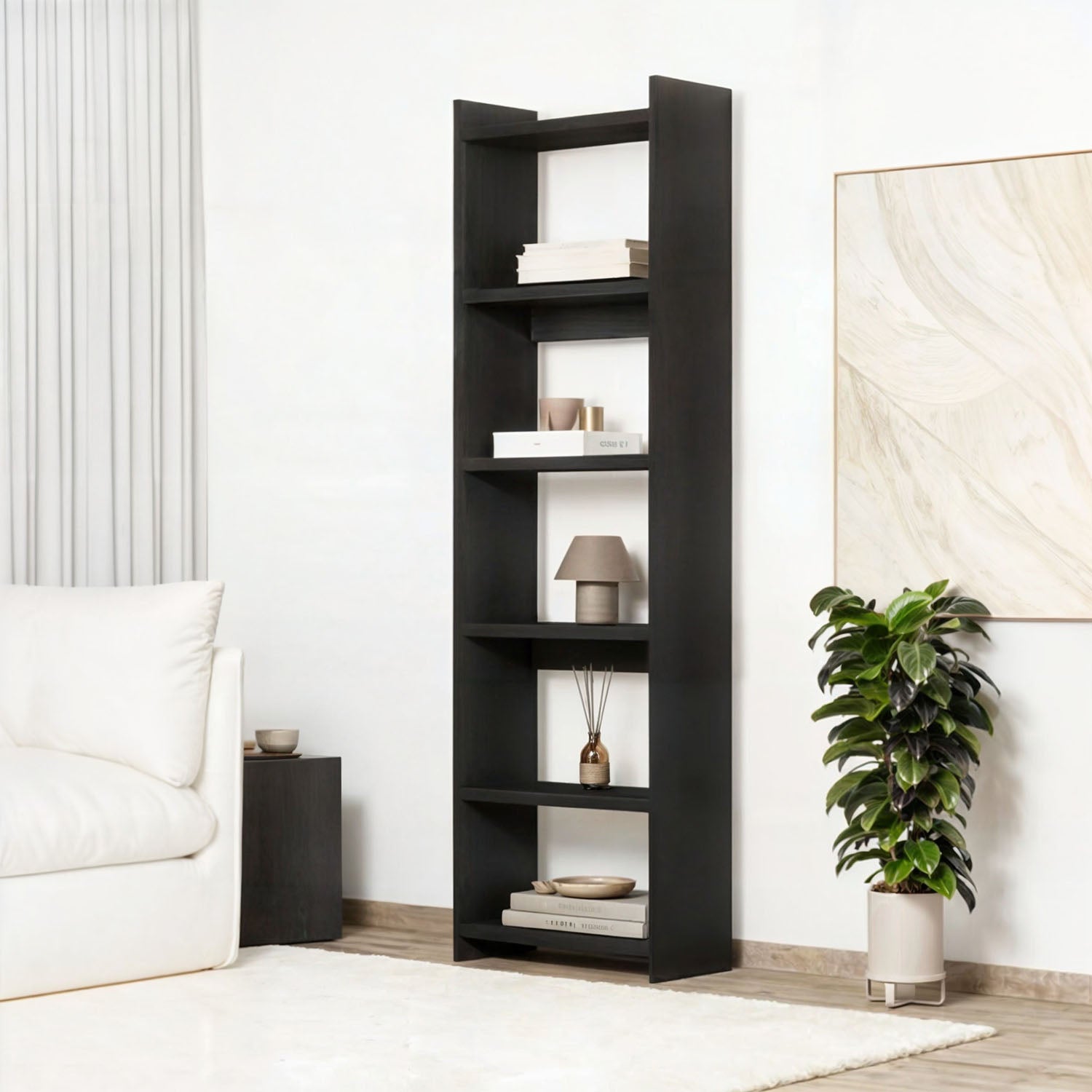 Bimossa W6060 Gülçiçek Geniş Raflı Siyah Kitaplık