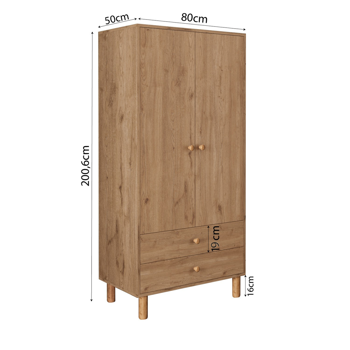Bimossa TK20 Bunny 2 Kapaklı Gardırop ve 4 Çekmeceli Şifonyer, Yüksek Ayaklı Çocuk Odası Takımı