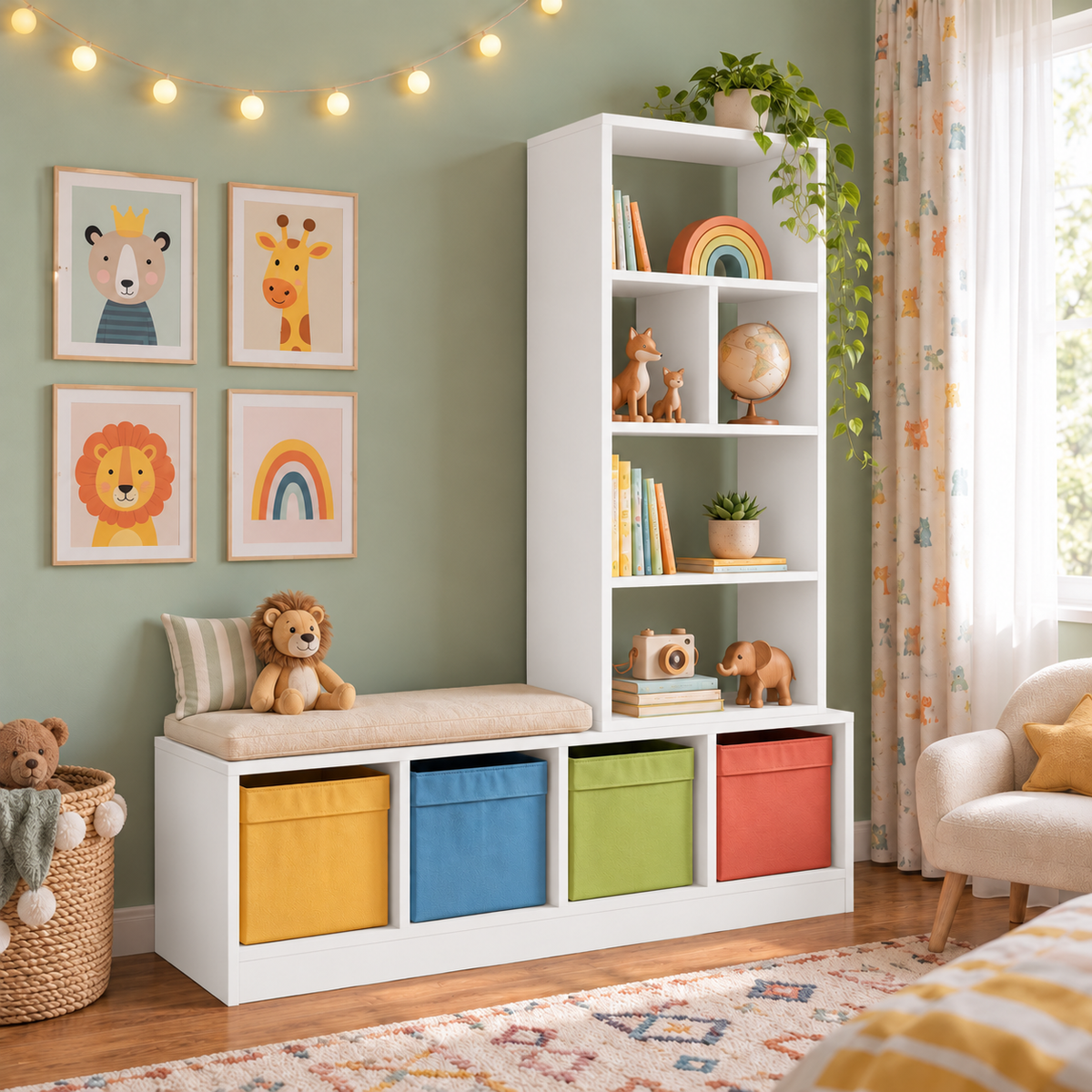 Bimossa W73 Tally Kitaplık, Sağ veya Sol Kurulumlu Üst Modül ve Çok Bölmeli Çocuk Kitaplığı