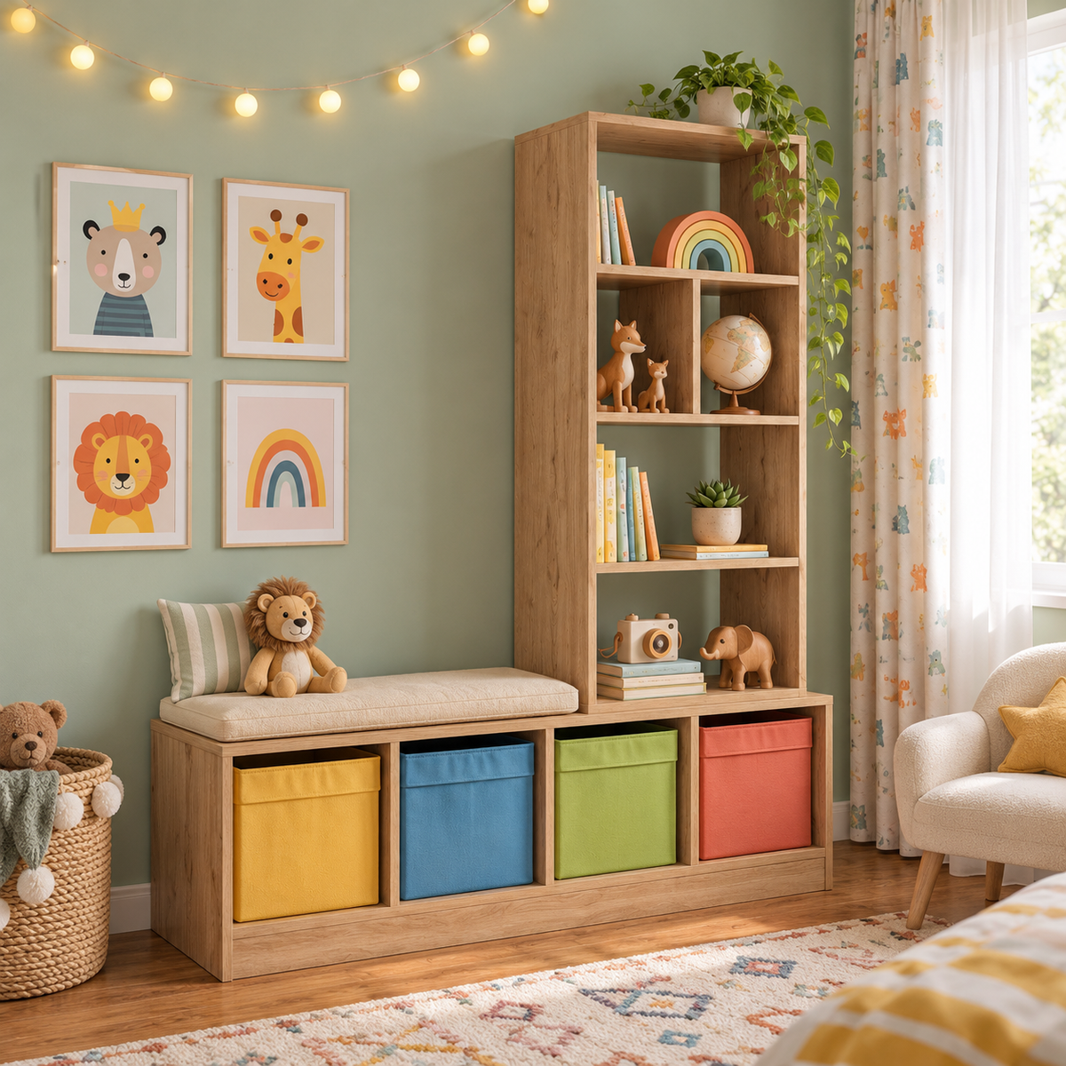 Bimossa W73 Tally Kitaplık, Sağ veya Sol Kurulumlu Üst Modül ve Çok Bölmeli Çocuk Kitaplığı