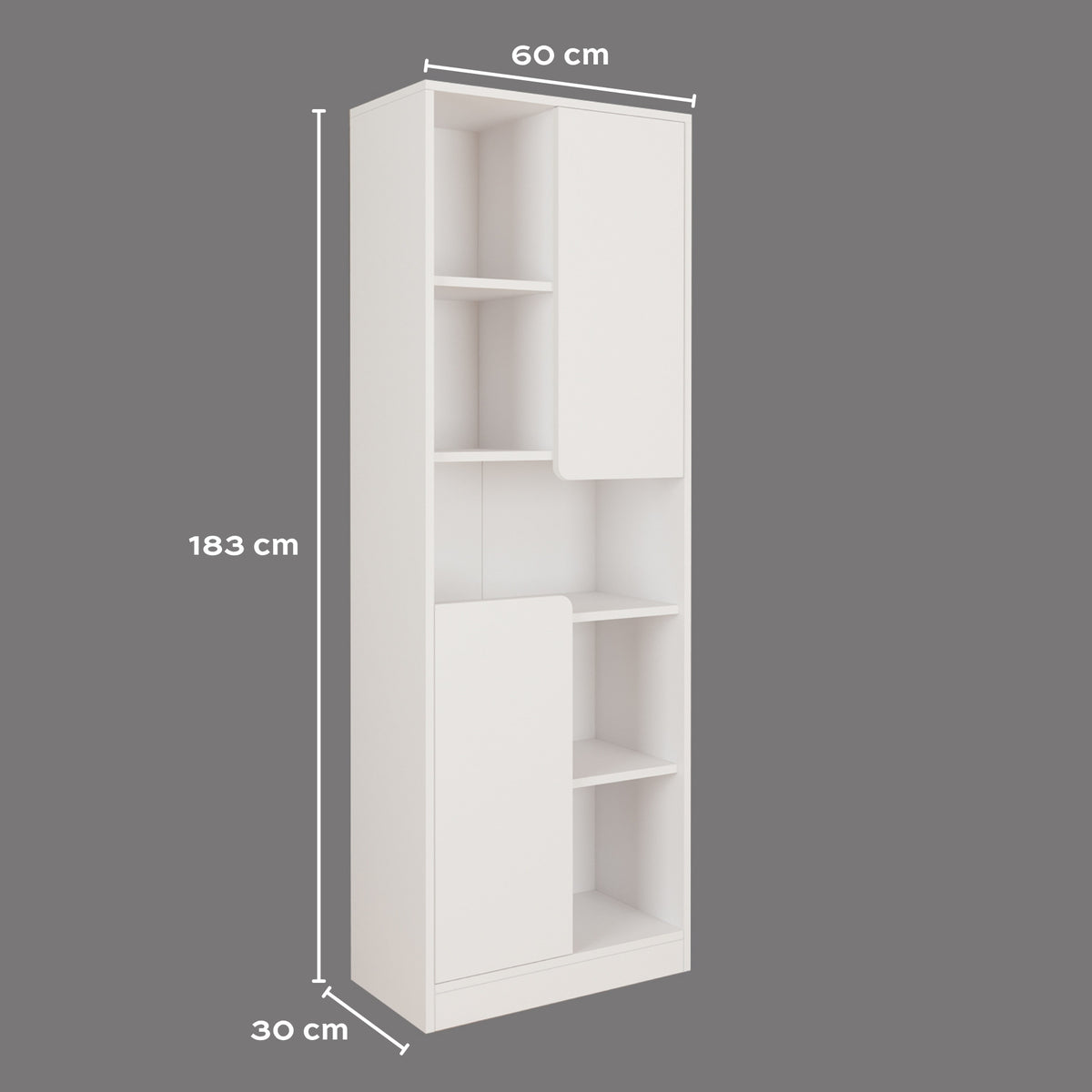 Bimossa W21 Daffy Kitaplık - 183 cm Yüksek, 2 Kapaklı, Raflı ve 9 Bölmeli Çok Amaçlı Dolap