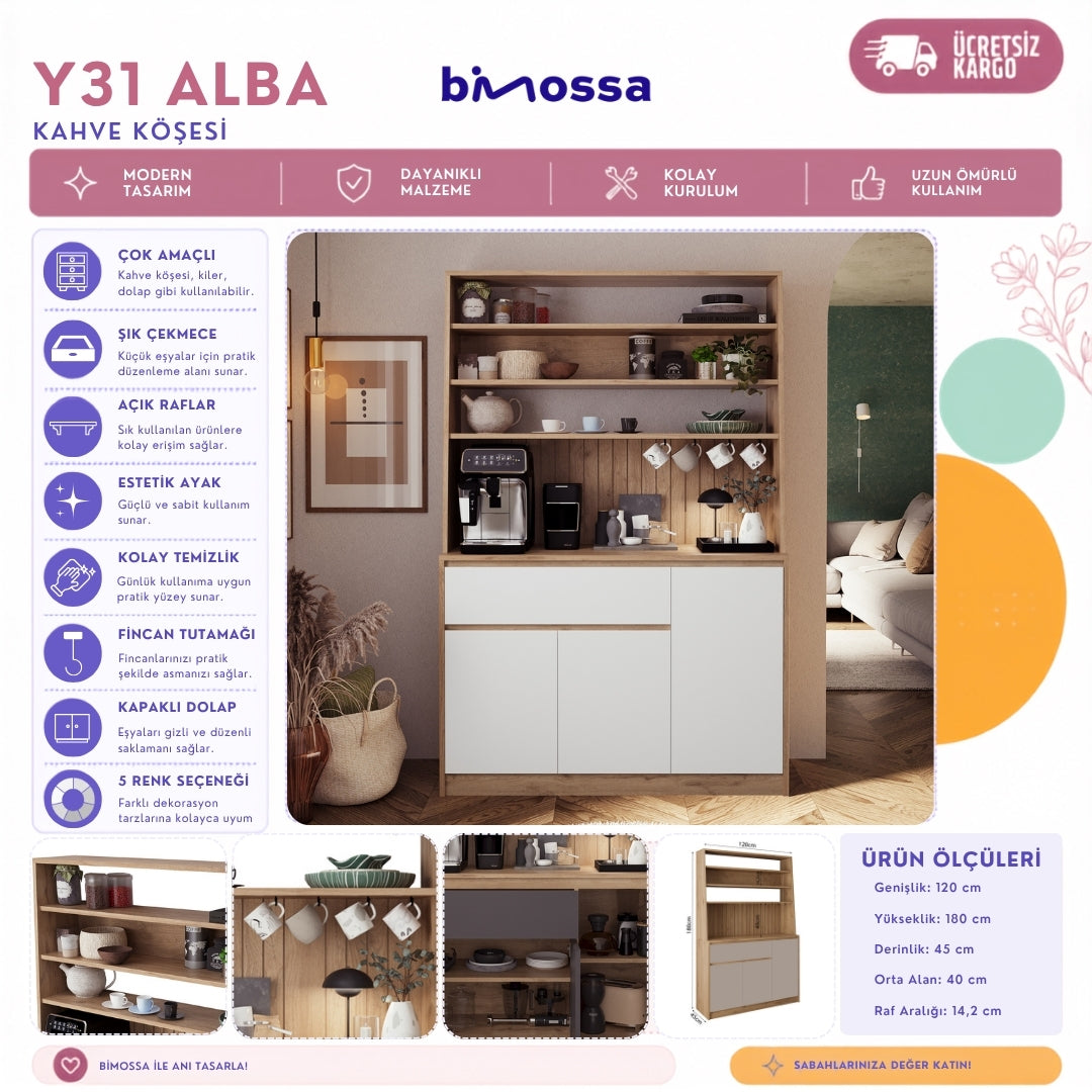 Bimossa Y31 Alba Çok Amaçlı Kahve Köşesi Dolabı