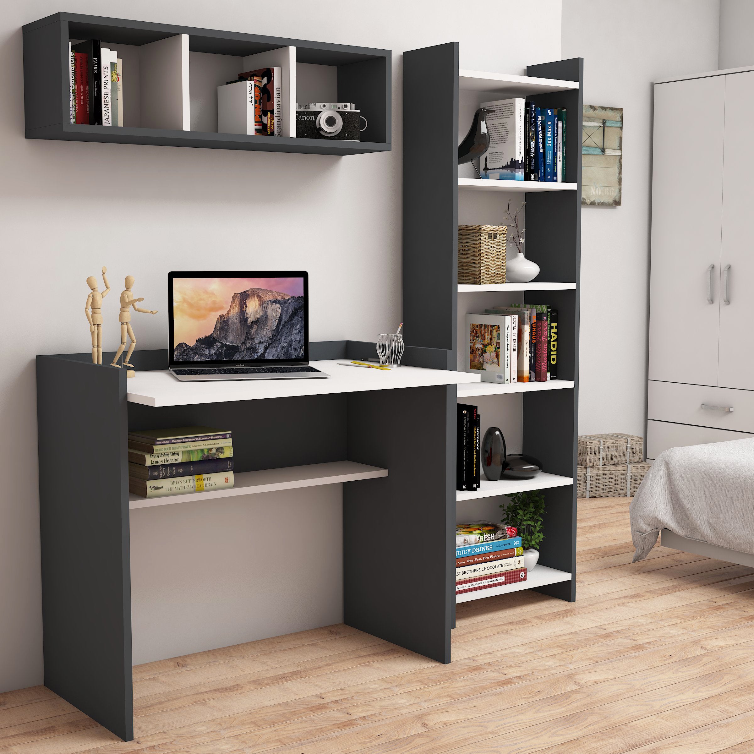 Bimossa Mahidevran Çalışma Masası Kitaplık ve Duvar Rafı Takımı - Bimossa