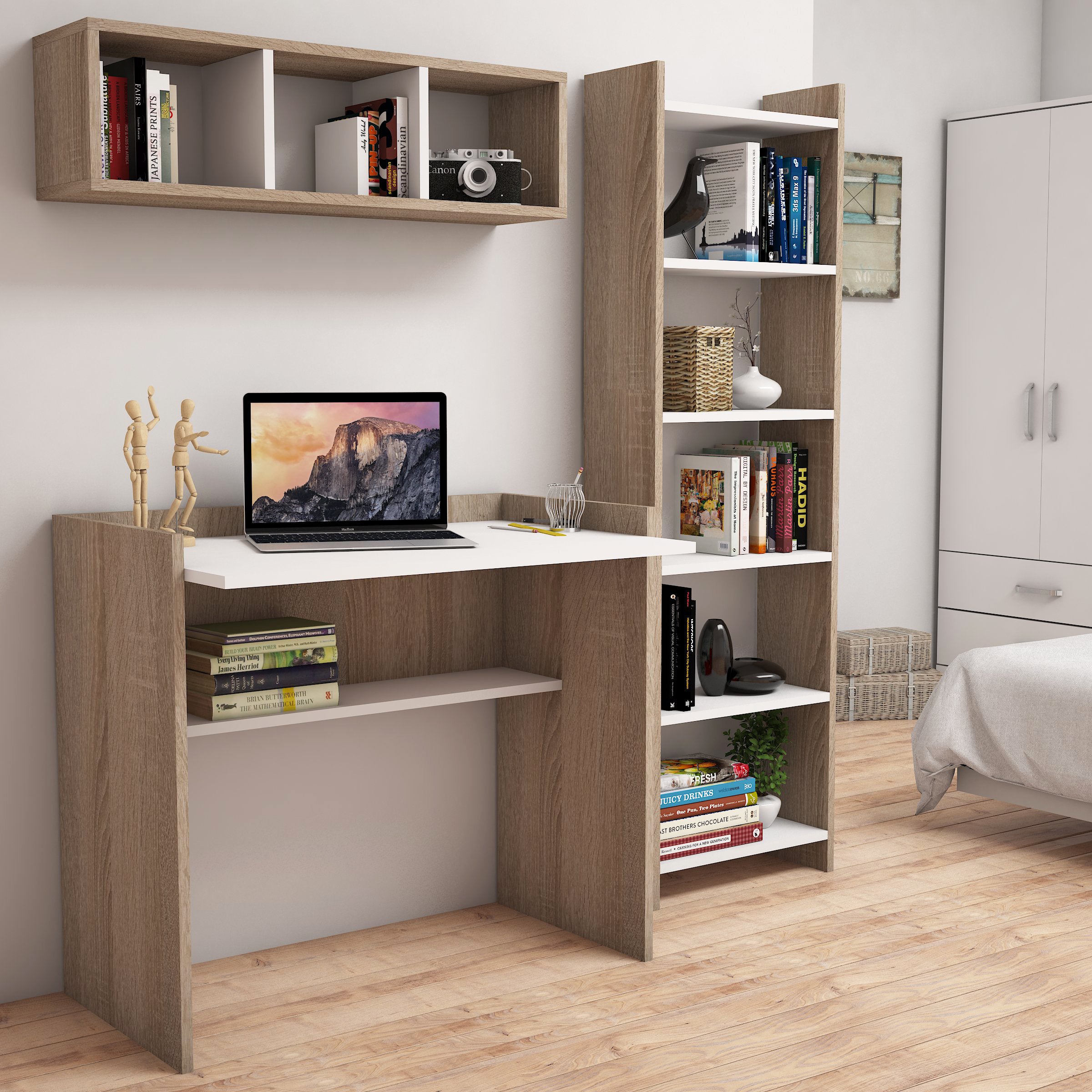 Bimossa Mahidevran Çalışma Masası Kitaplık ve Duvar Rafı Takımı - Bimossa