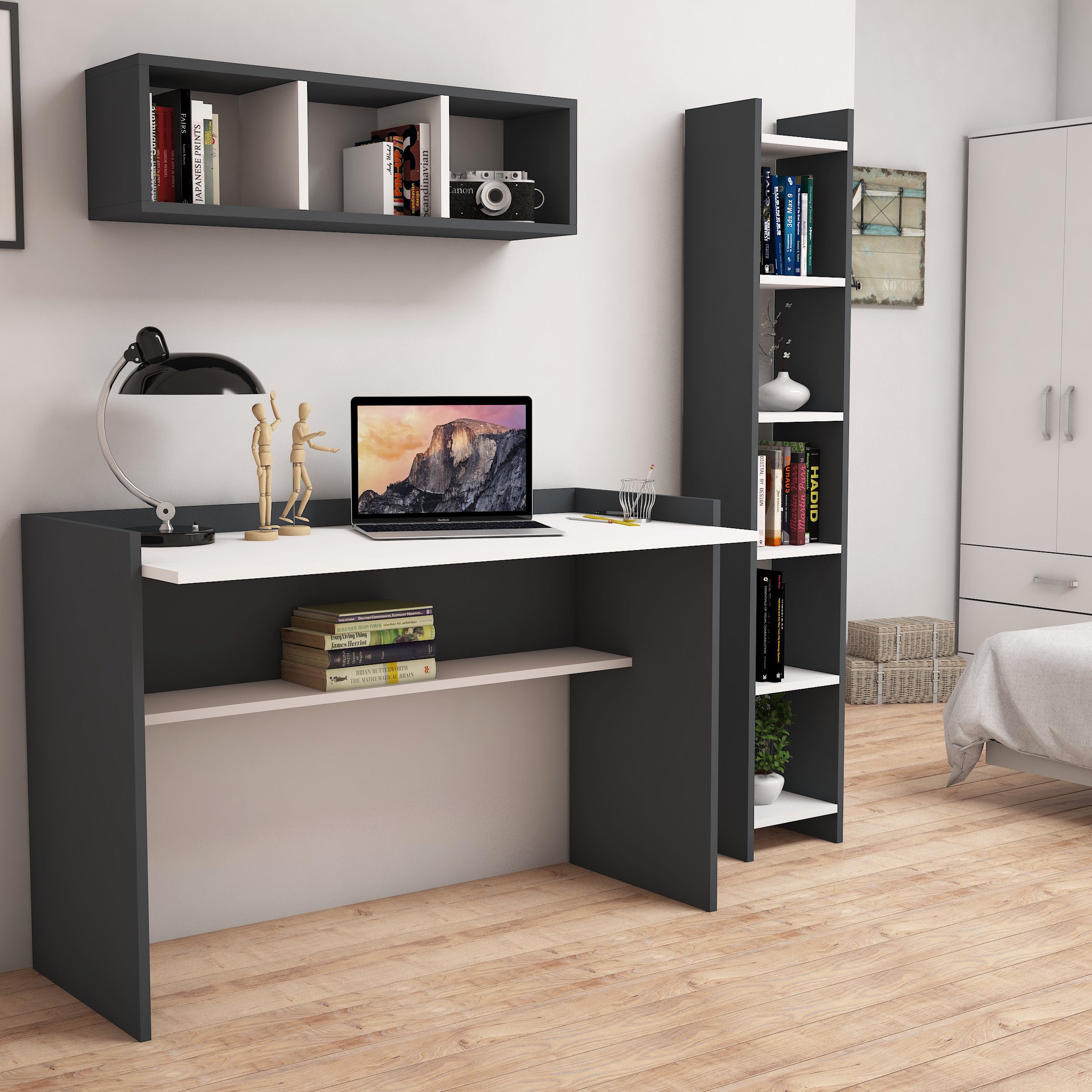 Bimossa Mihrimah Çalışma Masası, Kitaplık ve Duvar Rafı Takımı - Bimossa