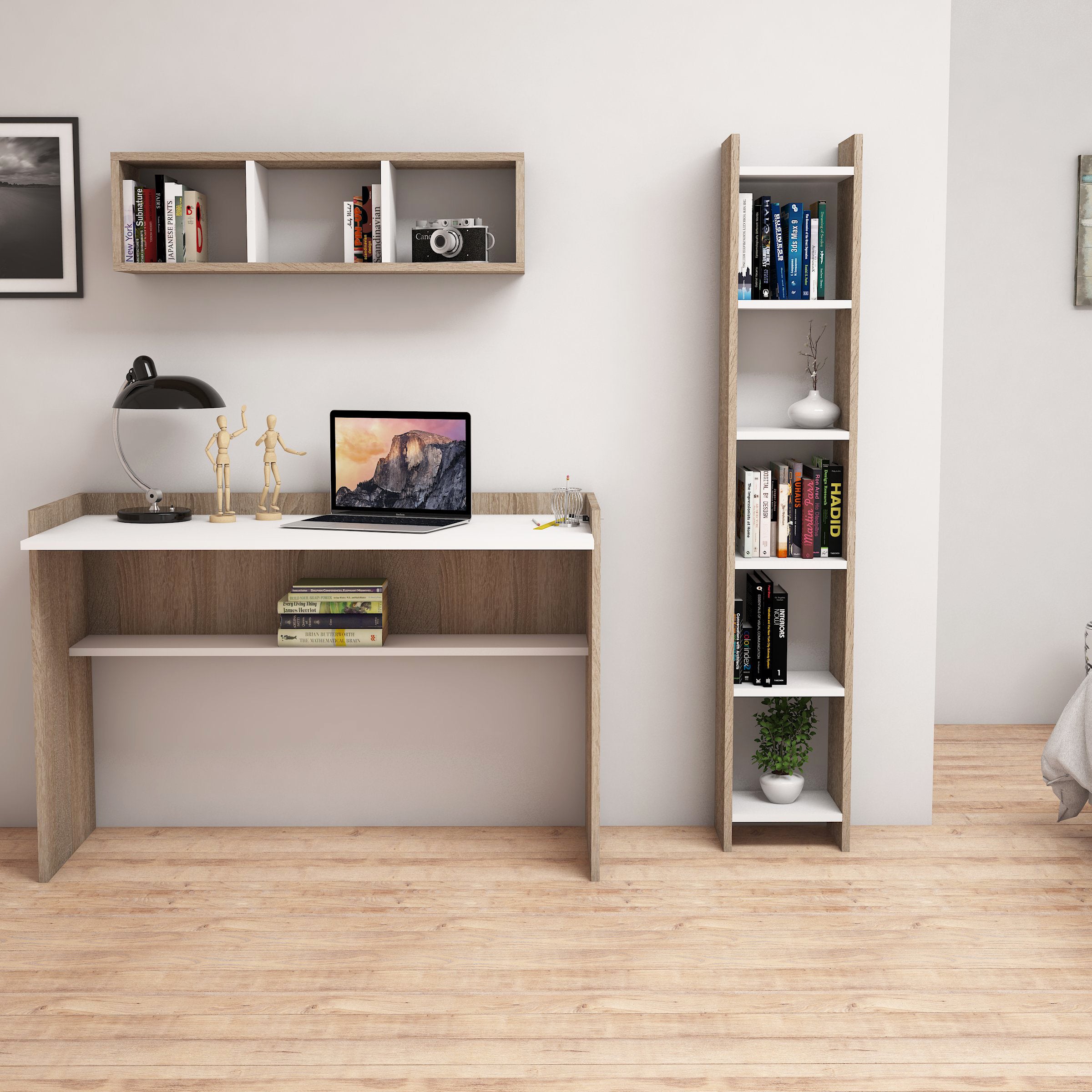 Bimossa Mihrimah Çalışma Masası, Kitaplık ve Duvar Rafı Takımı - Bimossa