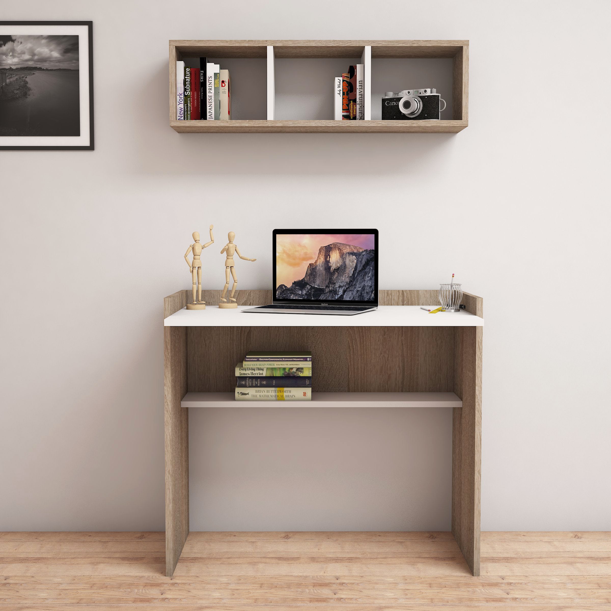 Bimossa Nakşidil Çalışma Masası ve Duvar Rafı Takımı - Bimossa