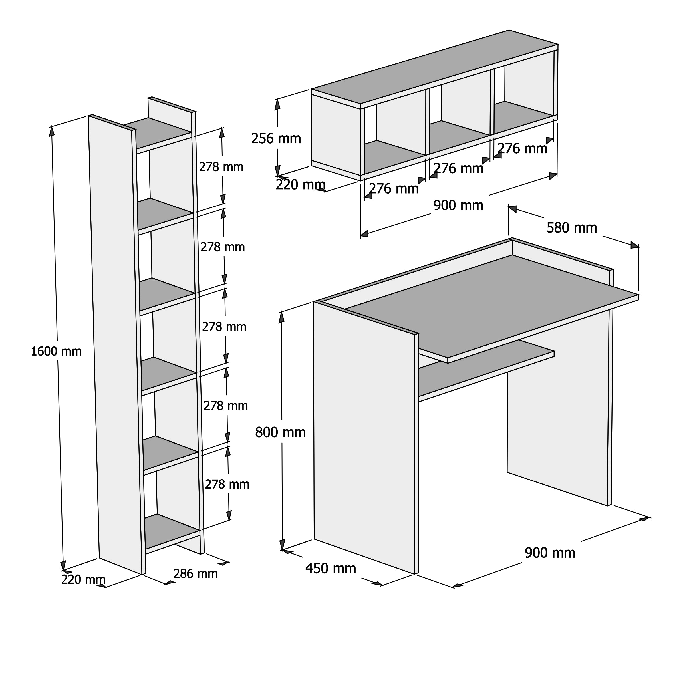 Bimossa Nurbanu Çalışma Masası, Kitaplık ve Duvar Rafı Takımı - Bimossa