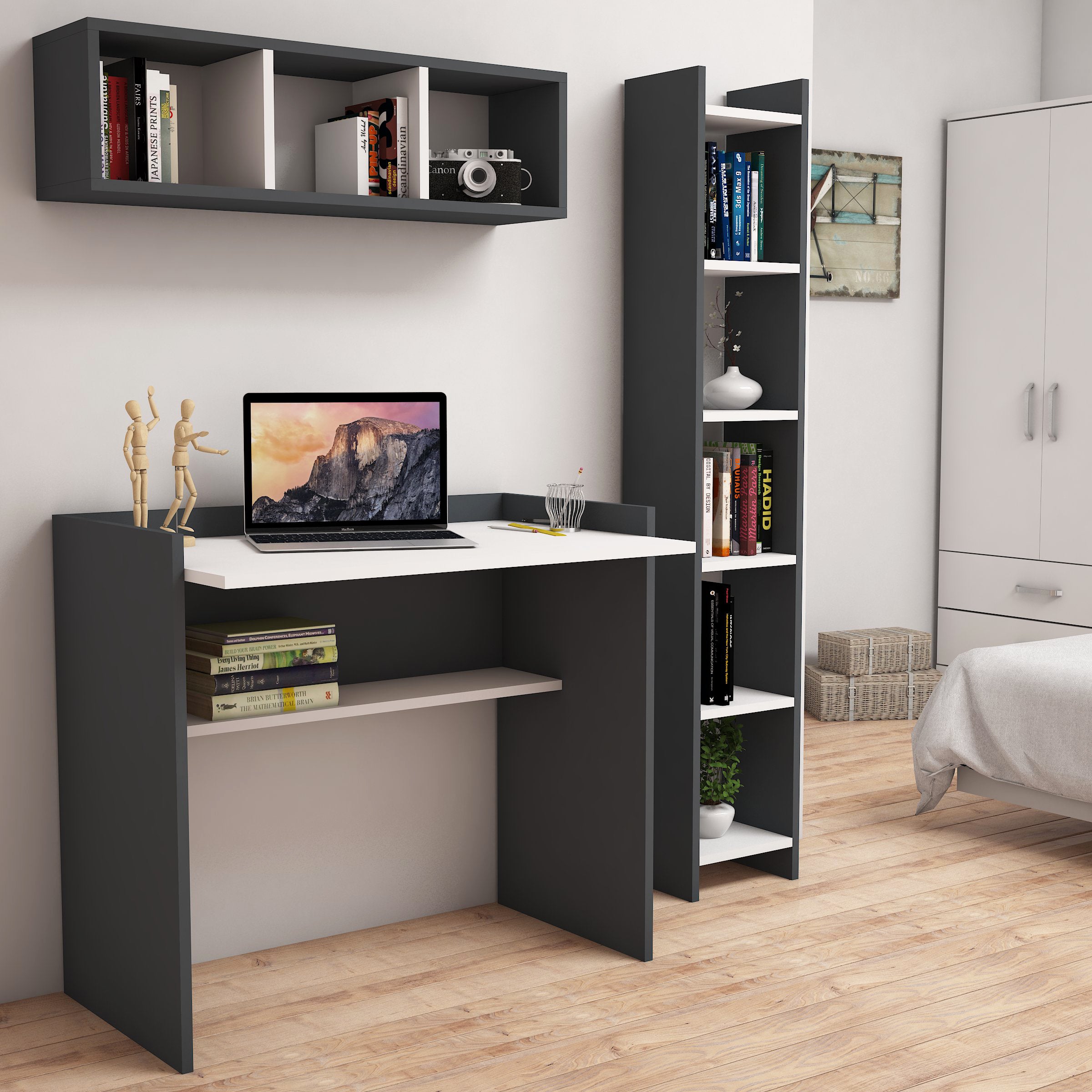 Bimossa Nurbanu Çalışma Masası, Kitaplık ve Duvar Rafı Takımı - Bimossa