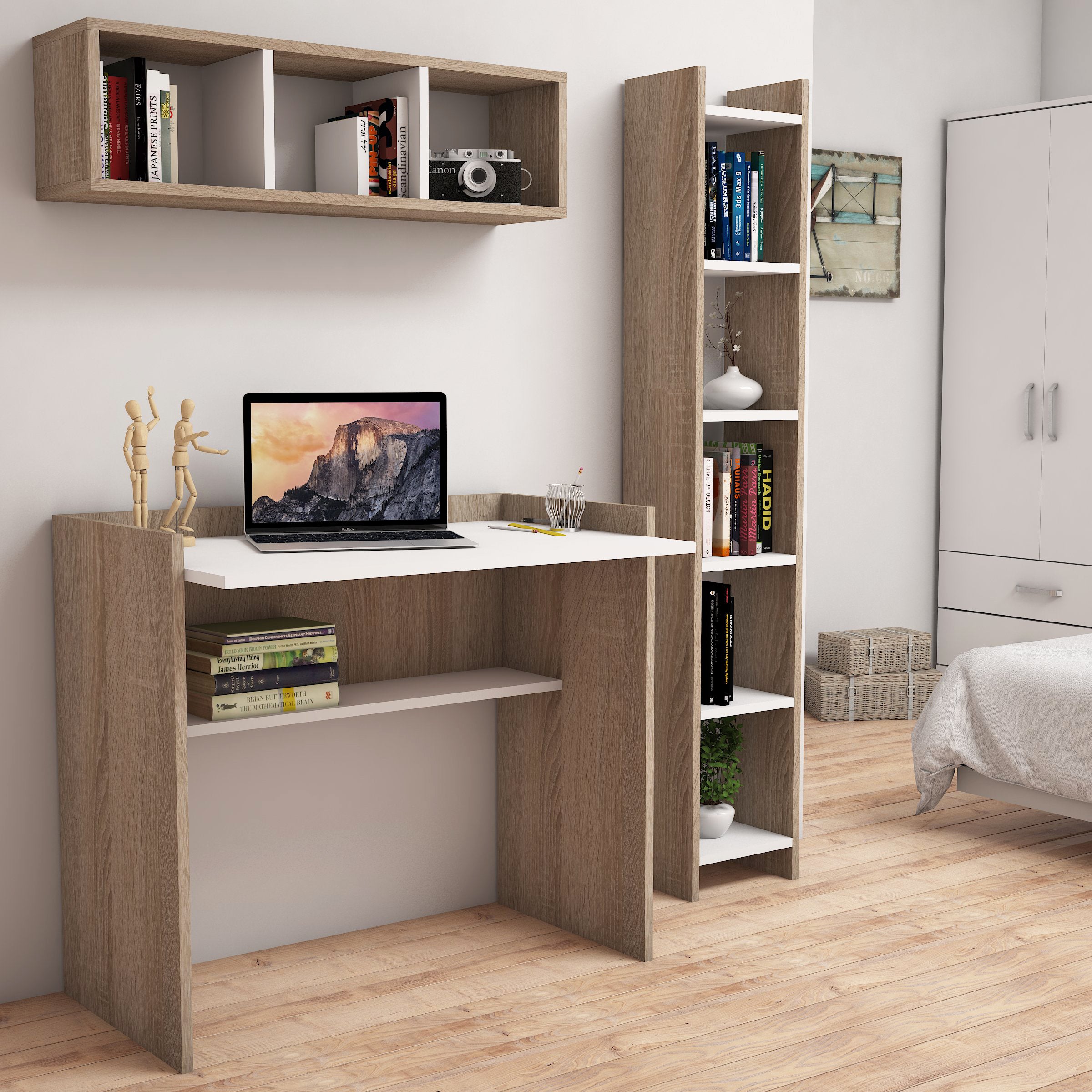 Bimossa Nurbanu Çalışma Masası, Kitaplık ve Duvar Rafı Takımı - Bimossa